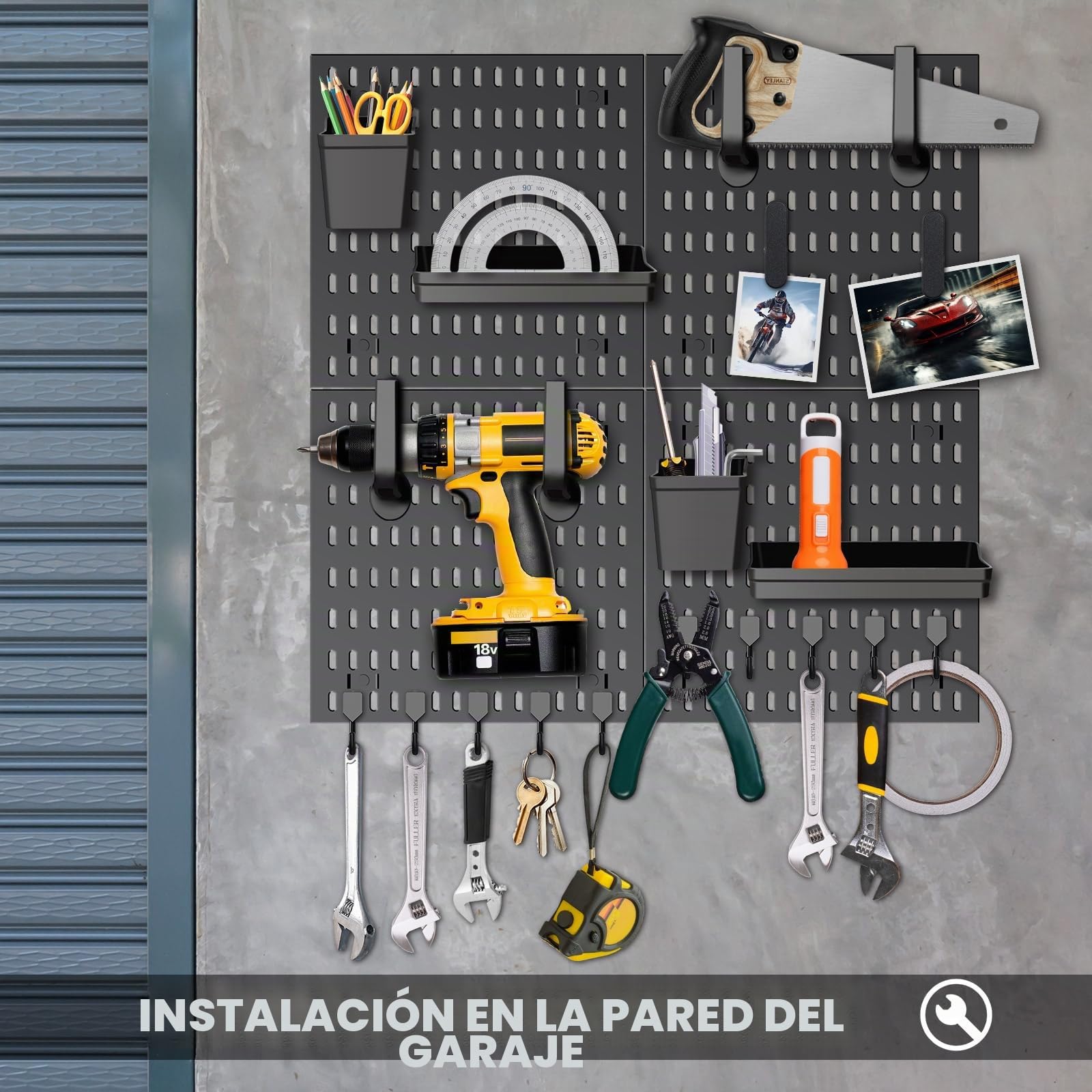 Set combinado de organizador de pared con panel enchufable y 4 losetas de 30 x 30 cm + 20 piezas de accesorios para almacenamiento, organización y decoración, combinación libre y fácil