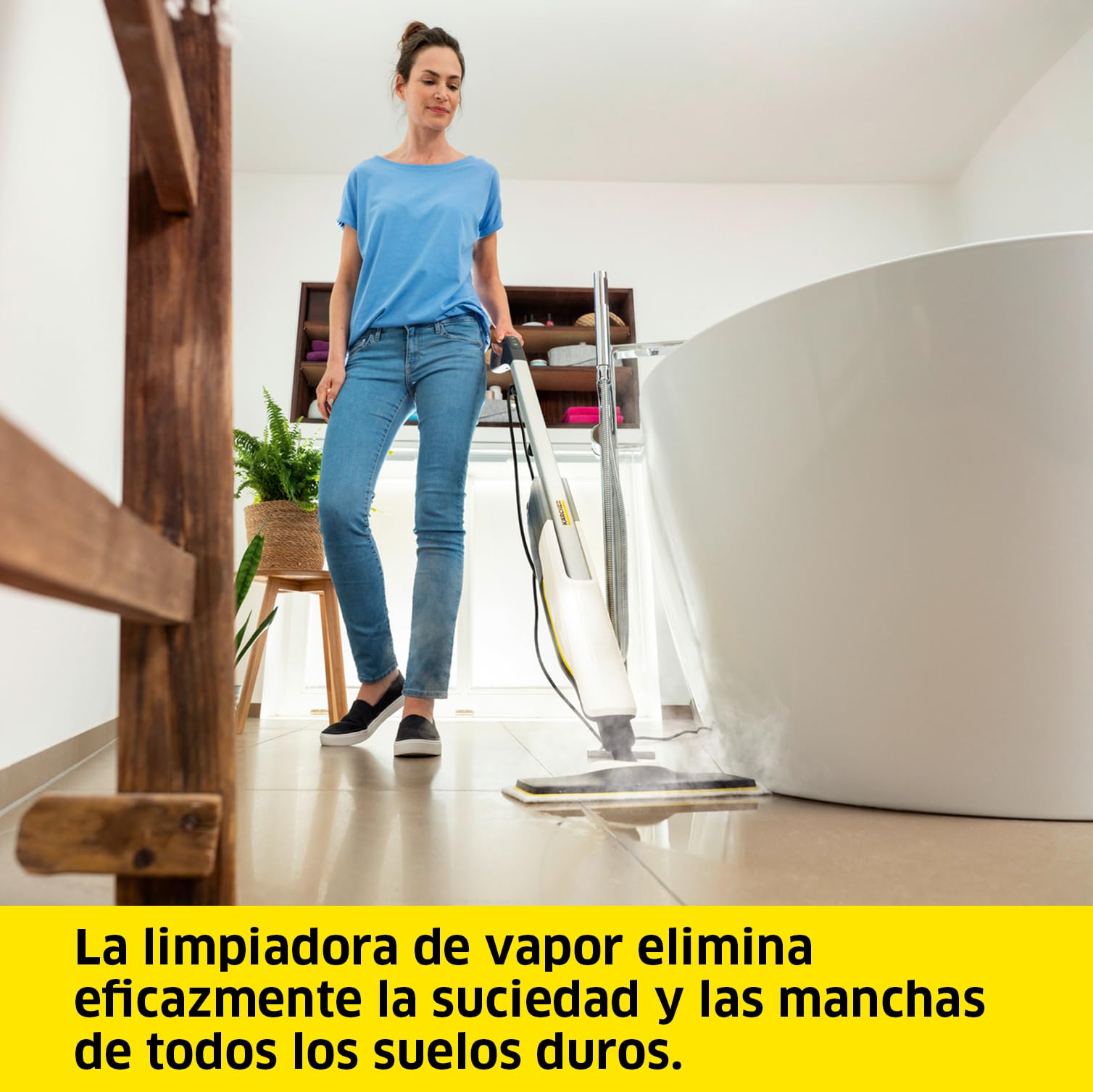 Kärcher Limpiadora de vapor SC 2 Upright, calentamiento: 30s, rendimiento: aprox. 50m², depósito: 0,4l, potencia: 1600W, con boquilla EasyFix, paño microfibra y cartucho descalcificador