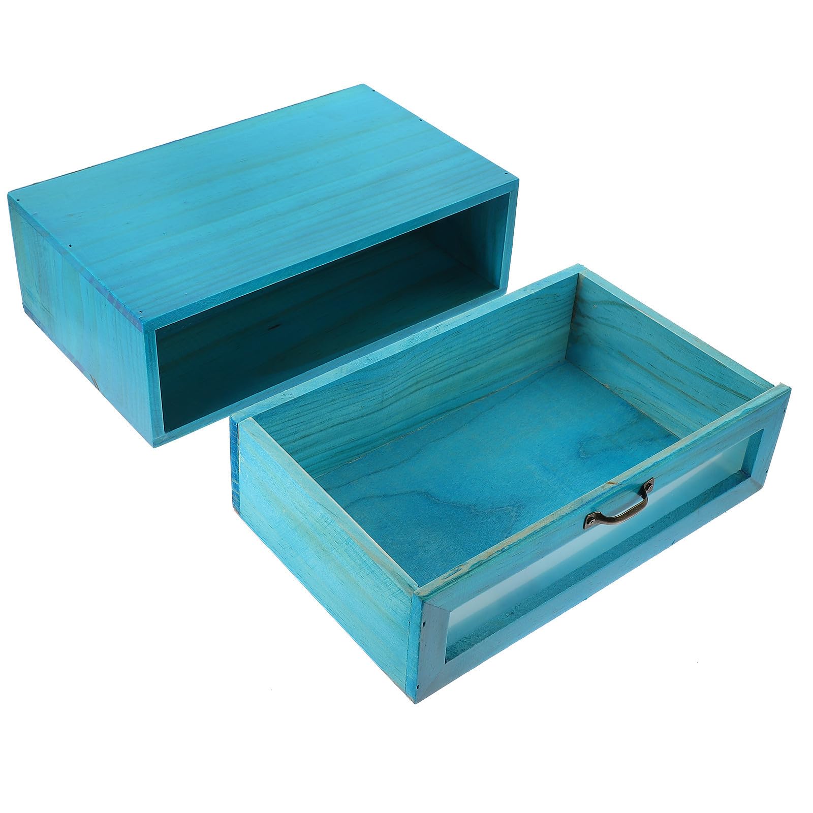 Organisateur à tiroir en bois bleu Mobestech pour ranger maquillage et bijoux sur coiffeuse