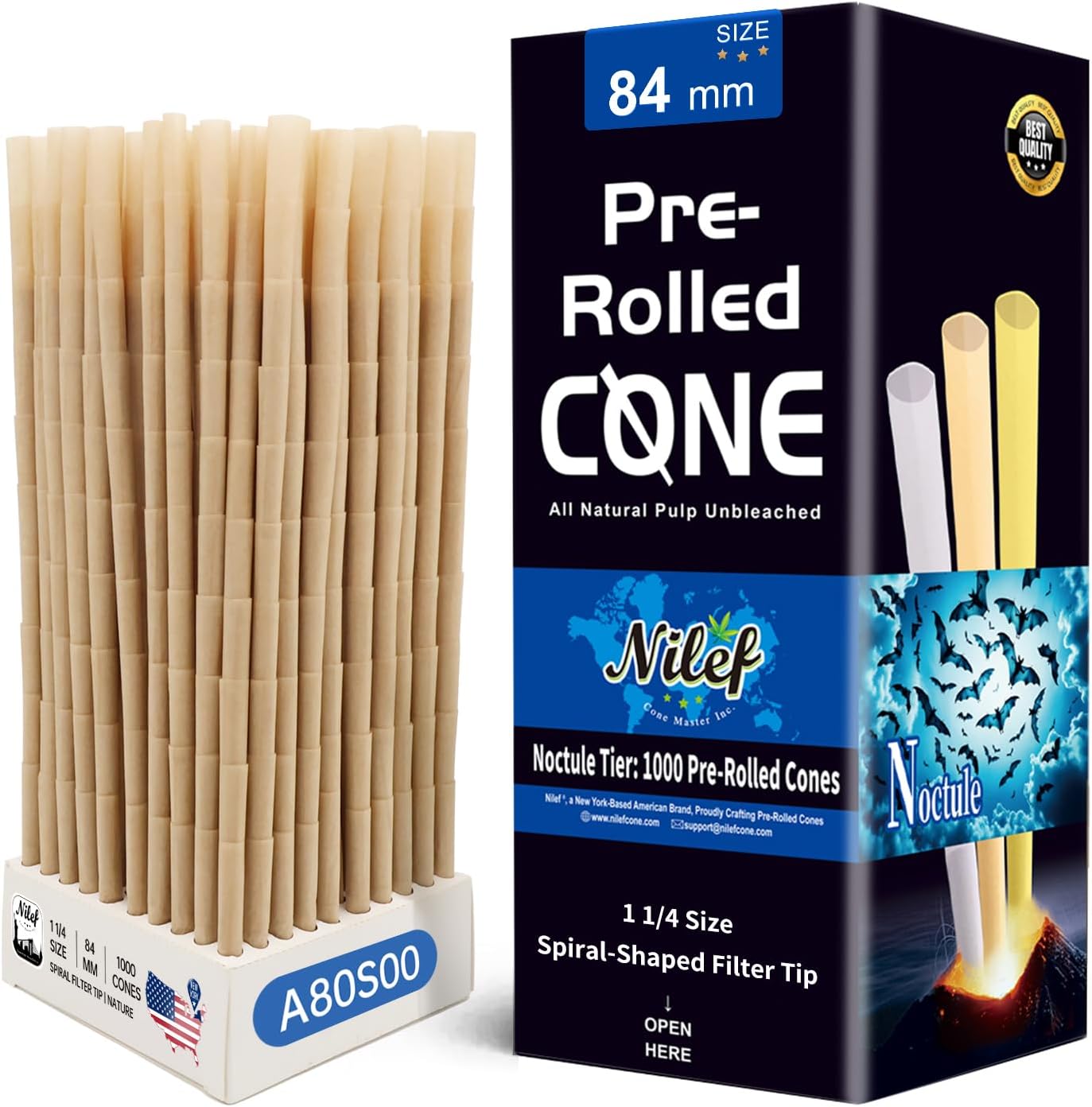 Pre Rolled Cones | 1 1/4 Size | 1000 Pack | Natural Brown | Spiral Filter Tip | Bulk Rolled Cones for Manual and Automation Machines | Natural Unbleached Rolling Paper (A80S00)