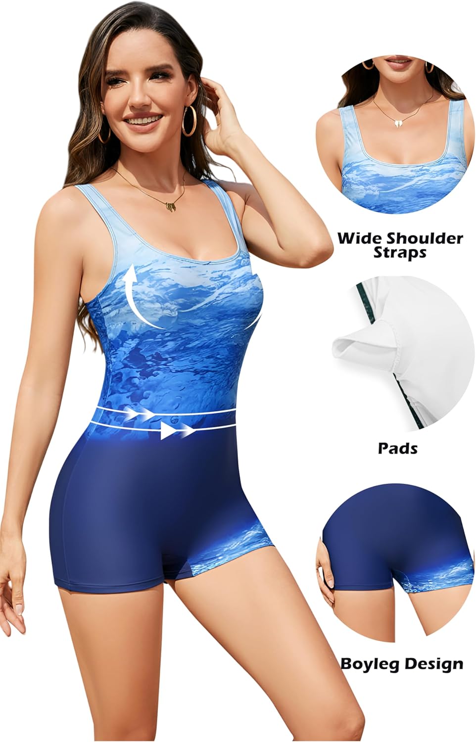 Women's One Piece Swimsuit Boyleg Shorts Full Coverage Ruched Butt Slimming Bathing Suit Athletic Modest Swimwear - Image 5