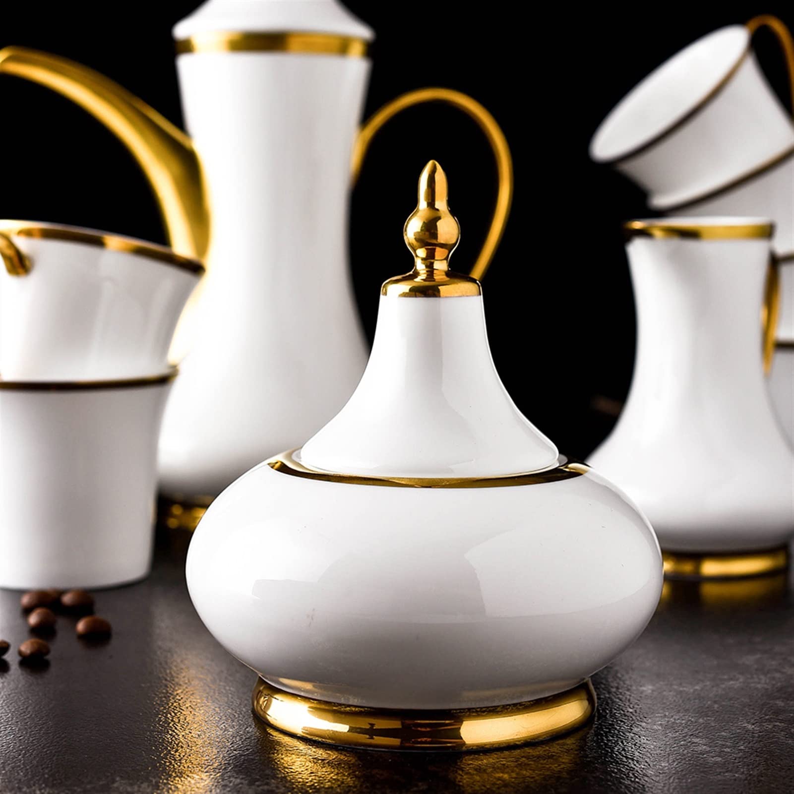 Zuccheriera Gold Line Zucchero Ciotola con coperchio Contenitore di zucchero Zucchero Barattolo di zucchero ceramico Distributore di zucchero Bone China Sucier Jar for casa e cucina Zuccheriere