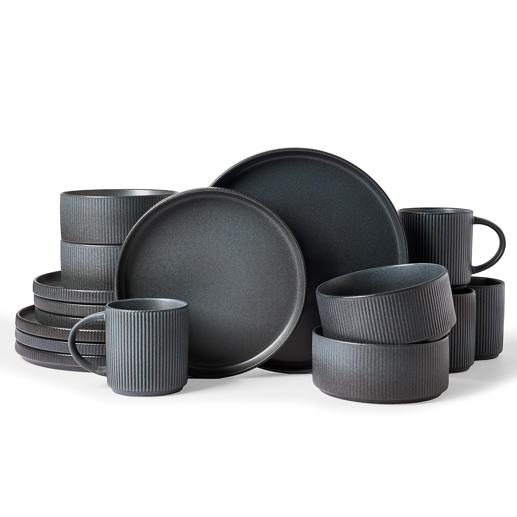 Famiware Star Dinnerware Sets with Mugs, Ceramic Plates and Bowls Set for 4