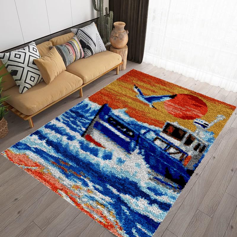 Latch Hook Kits Rug Making Crafts with Colorful Pattern Printed, Large Latch Hook Rug Kit Tapestry Rug Making Kits DIY Crafts Unfinished Handmade Crochet Yarn for Adults Beginner 55 x 75 cm