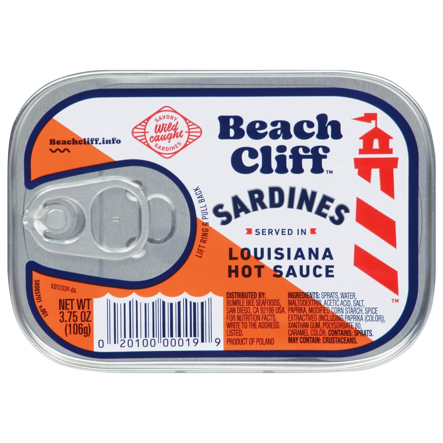 Beach Cliff Wild Caught Sardines in Louisiana Hot Sauce, 3.75 oz Can - 14g Protein per Serving - Gluten Free, Keto Friendly