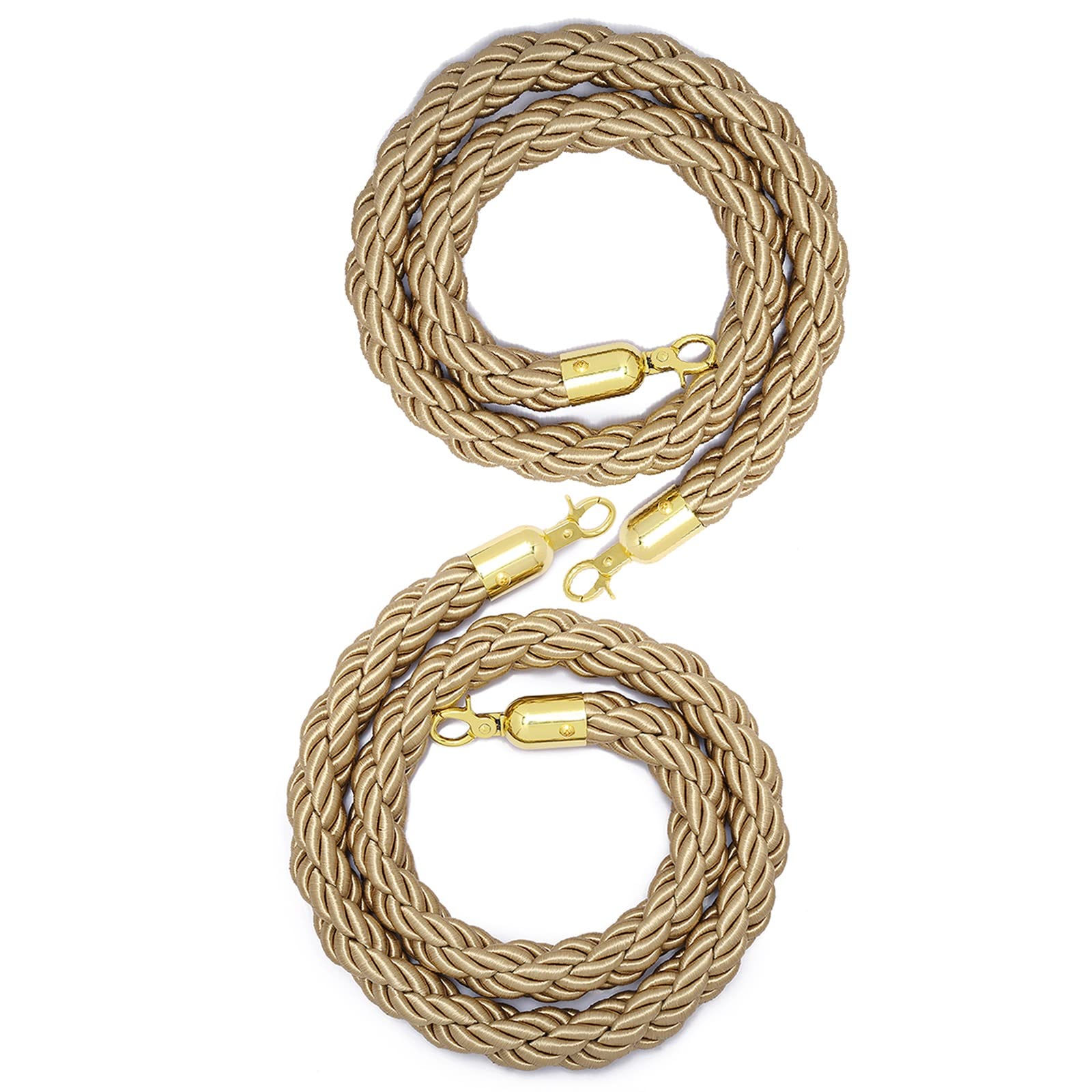 WDJBPSH 2 Pcs Hemp Stanchion Rope with Hooks, 59in Lenght Crowd Control Ropes for Crowd Control, Lines & Queues, Easy Assembly (Color : Champagne Color)