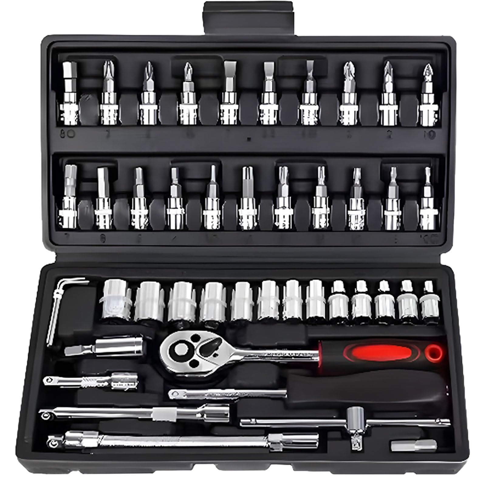 GOODCHI ソケットレンチ セット 工具 差込角6.3ミリ(1/4インチ) 46点 入門用 自動車修理ツール 自転車修理 点検 DIY 方便 専用収納ケース付き