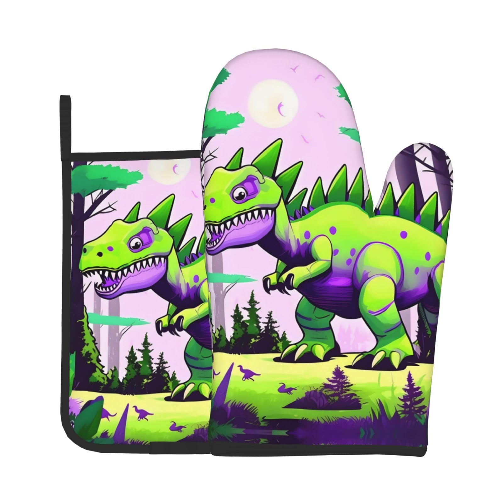 Oven Mitts and Potholders Set of 2 for Kitchen Baking Cooking GrayGreen Dinosaur Thick and Durable