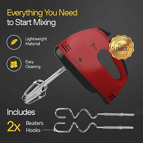 Miniatura 2 de Mezclador de mano eléctrico de mano - Mezclador eléctrico de 7 velocidades Ultra Power de mano (rojo)