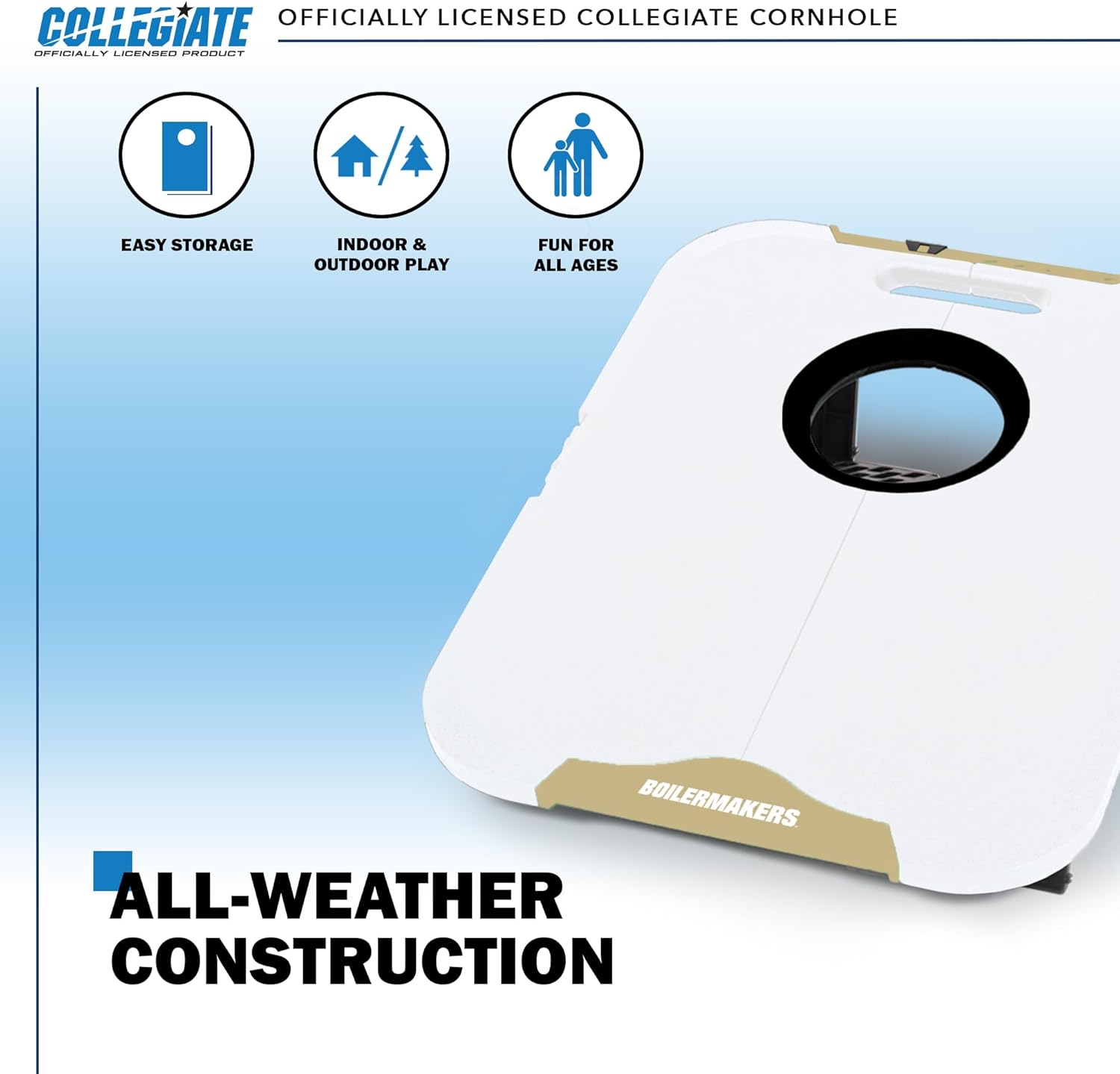 Wild Sports NCAA Purdue Boilermakers Pro Football All-Weather Cornhole Set - Travel Bean Bag Toss Set Includes 8 Bean Bags