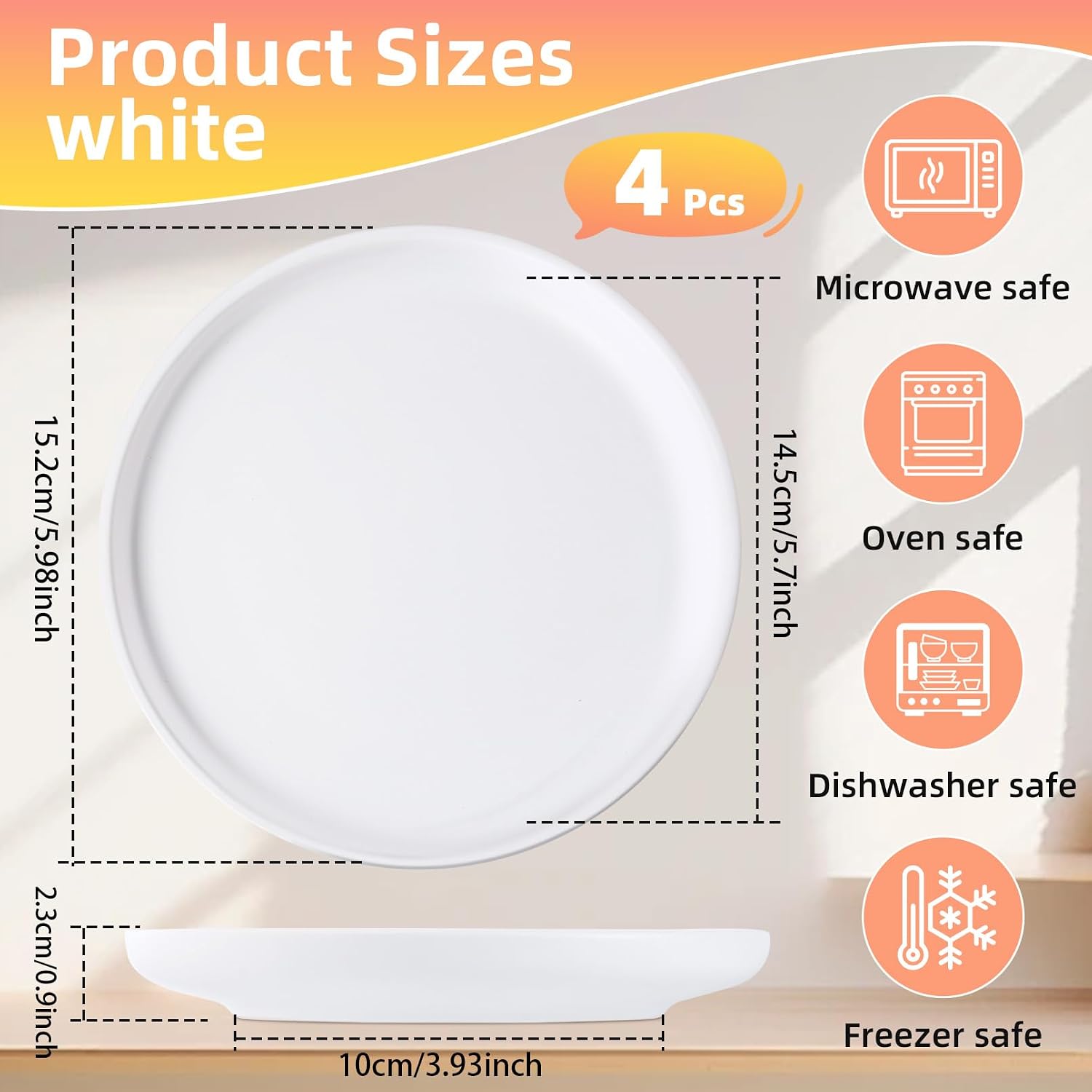4 Pcs 6 Inch Ceramic Appetizer Plates White