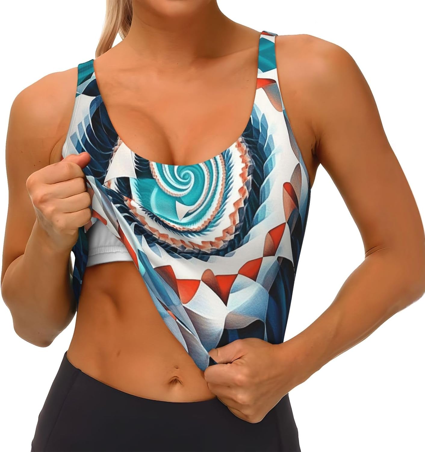 Colorful Biological Forms in Op Art Women's Sports Bras - High Support Workout Tops for Women, Bralettes with Support