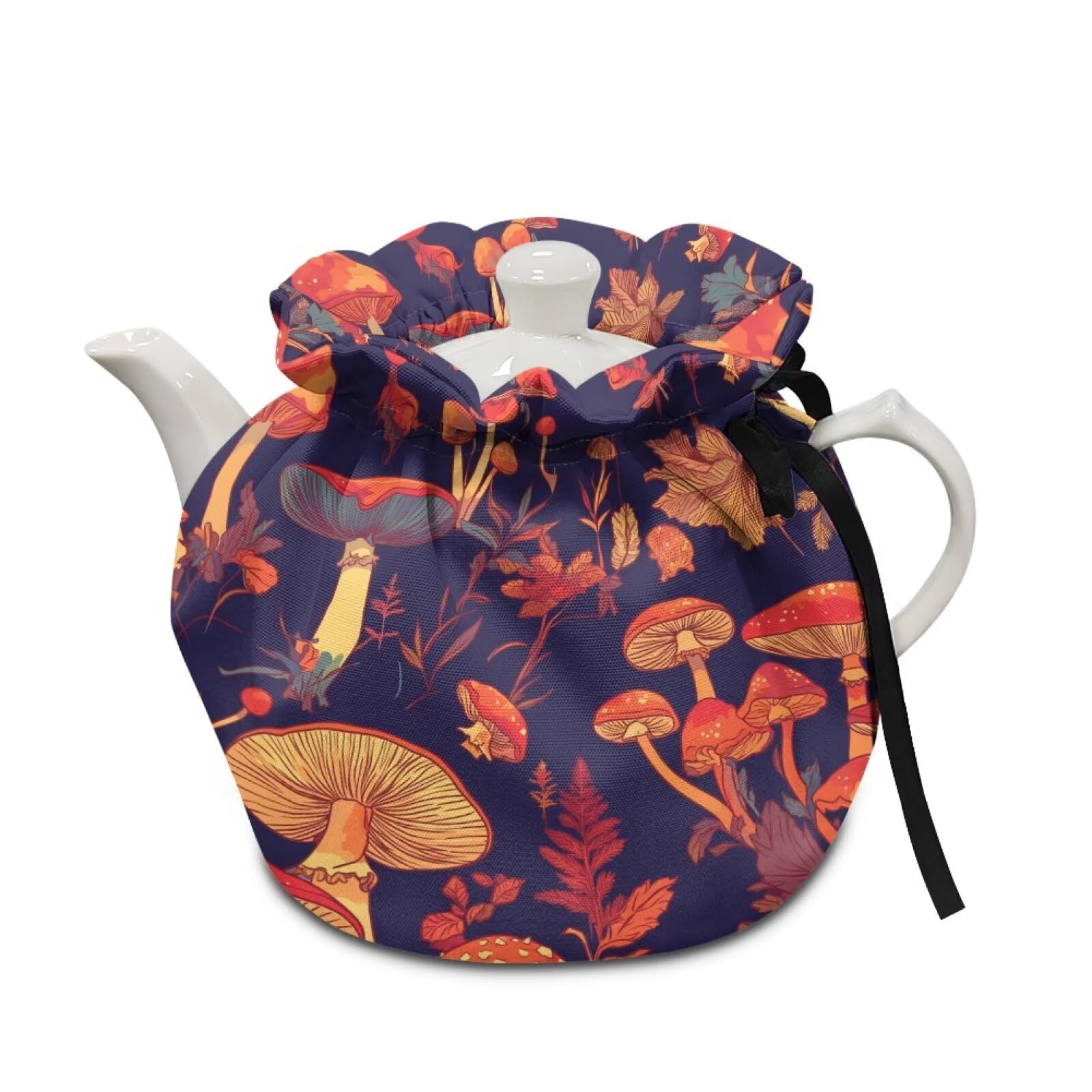 Goronwyfloyd Retro Mushroom Breakfast Pot Cover with Drawstring Design Decorative Accessories Tea Kettle Quilt for Home Kitchen Table Hotel Durable and Easy to Clean