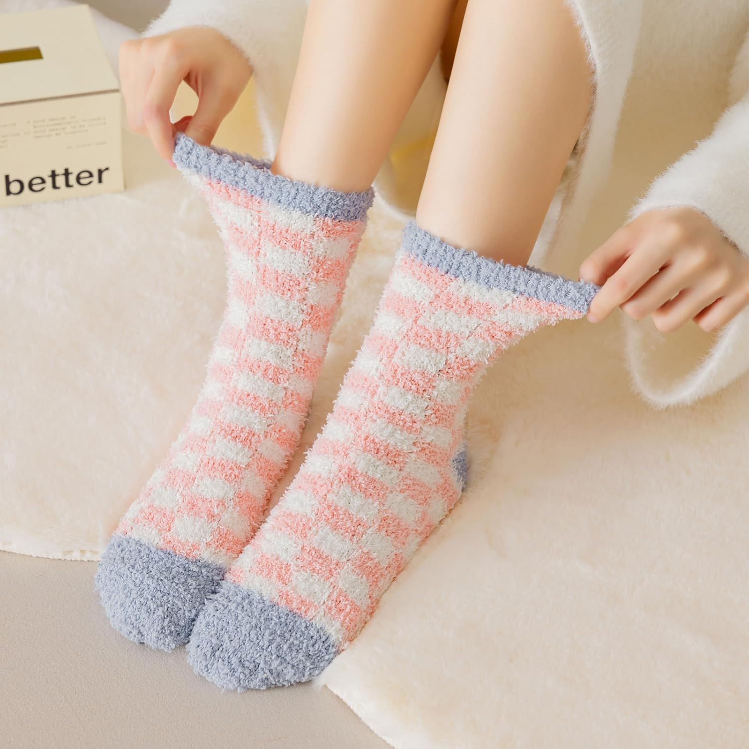 Tosewever Fuzzy Socks for Women Warm Fluffy Plush Slipper Socks Soft Cozy Winter Sleeping Sock - Image 7