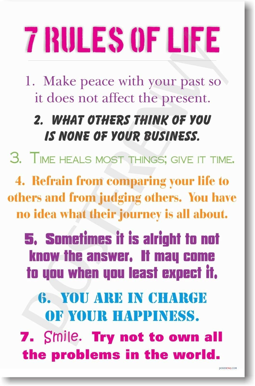 Tnnd Vintage White 7 Rules Of Life New Classroom Motivational School Poster Art Wall Decor Metal Sign Poster 8X12 Inches
