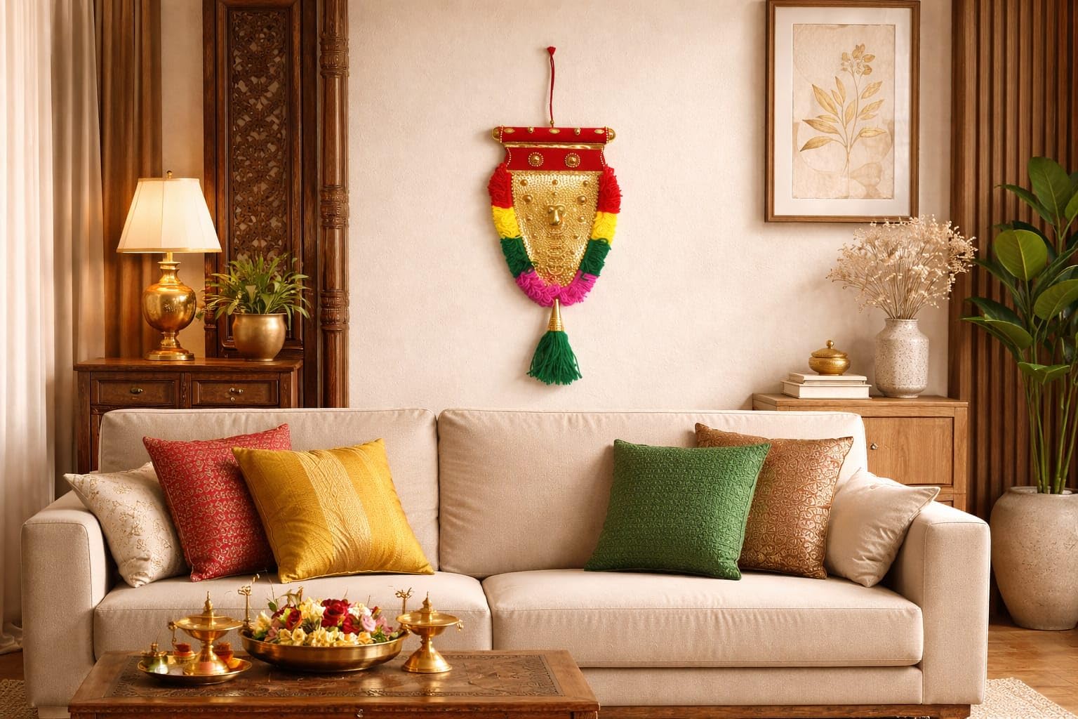 EXCEL IMPEX Nettipattam Wall Hanging, Kerala Handicraft, Multicolor, Gold Finish, 33cm (13 inch), Festive Home Décor 3