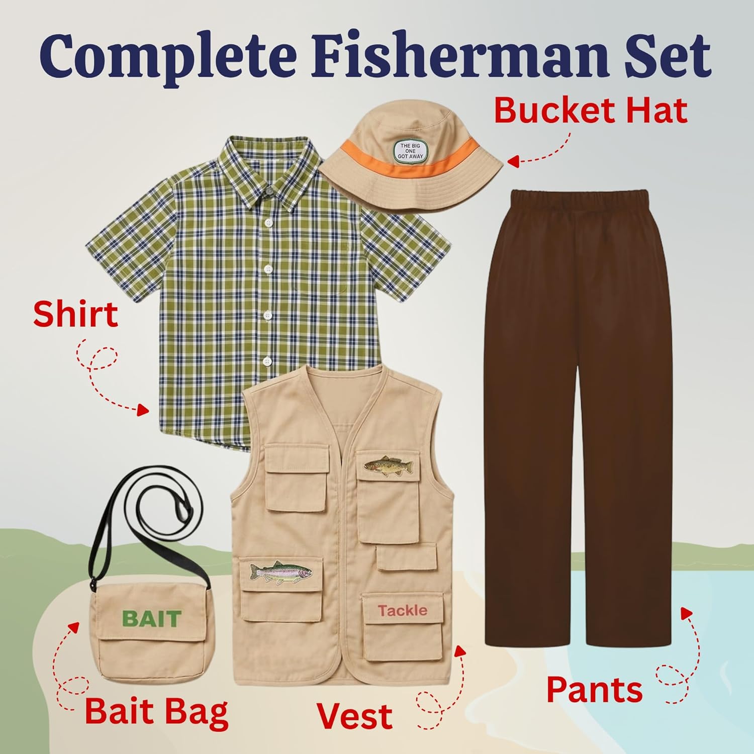Dress Up America Fisherman Costume for Boys - Kids Fishing Hat and Vest - Explorer Outfit for Children