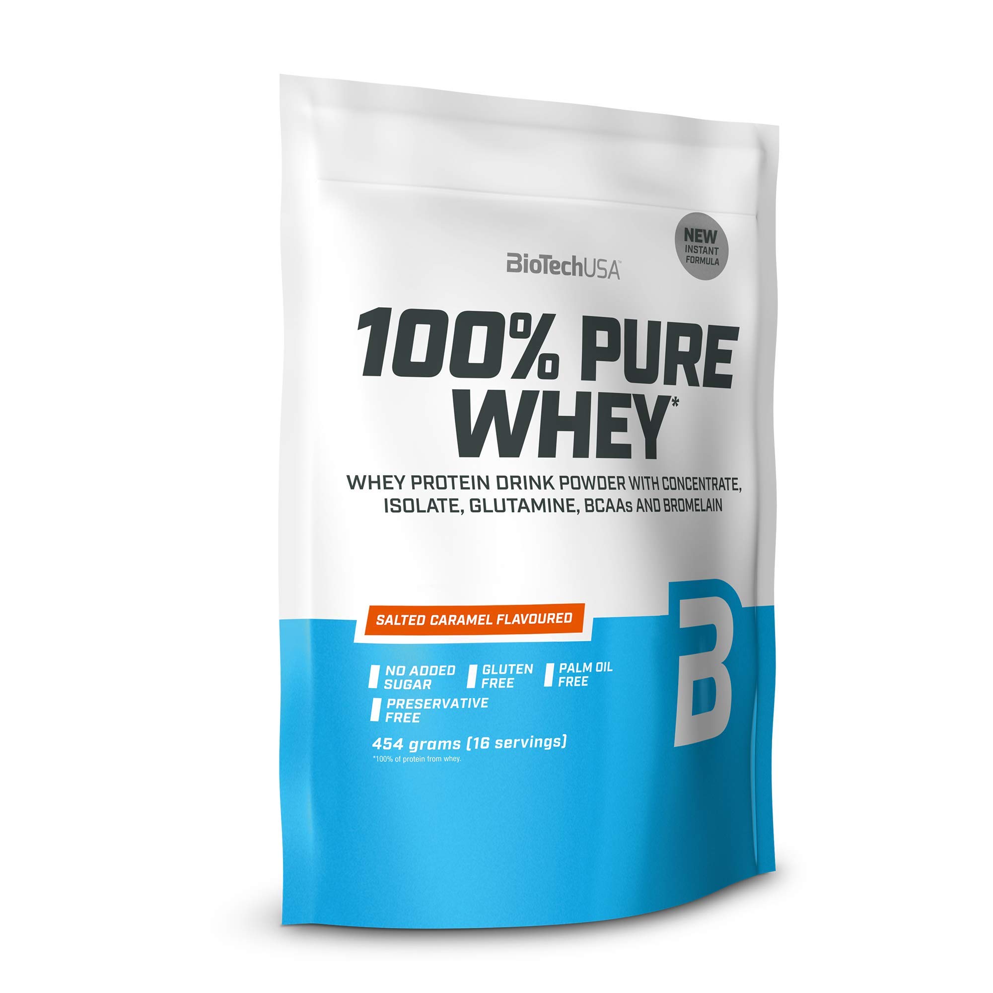 BioTechUSA100% Pure Whey | Protein Powder with BCAA and Glutamine | Gluten-Free, Palm Oil Free | 21g Protein per Serving, 454 g, Salted Caramel