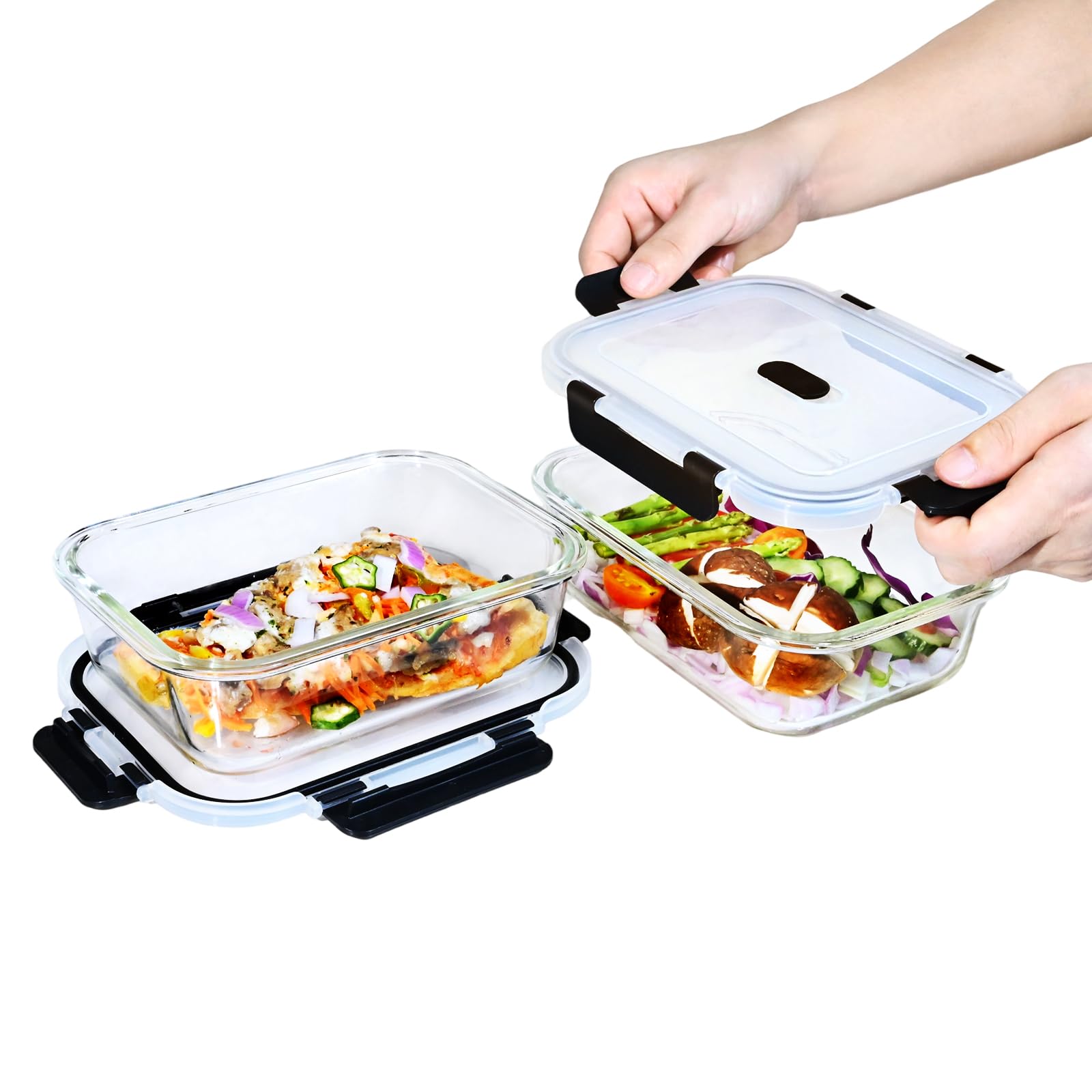 ERUIV Glasbehälter Mit Deckel, [2 Behälter + 2 Deckel] Glasschüssel Mit Deckel-1040ml, Mikrowellengeschirr Glas, Tragbar Meal Prep Container, Retain Freshness Glass Container With Lid, BPA free
