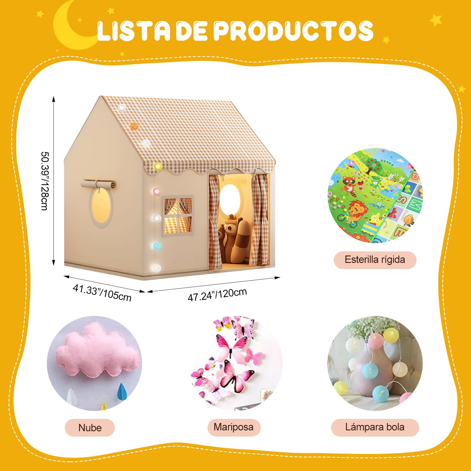Ergocar Tienda De Interior La Tienda Interior para Niños con Cojines, Luces Bola, Nubes, Mariposas, Adecuadas Decoración La Sala Regalo Cumpleaños para Niños y Niñas