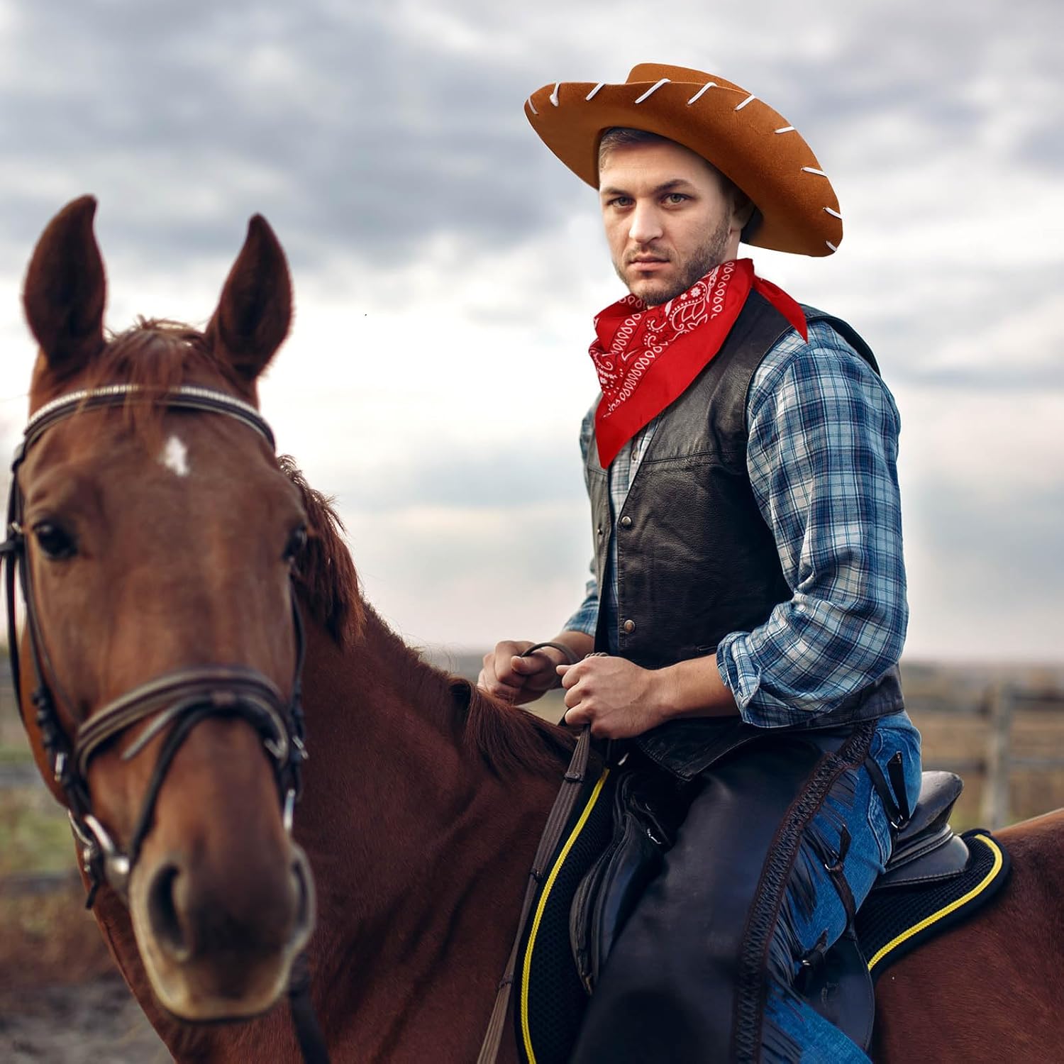 Hercicy 4 Pcs Adult Cowgirl Cowboy Hats Bow Bandana Classic Cartoon Movie Costume Western Costume Accessories for Adult Halloween Cowboy Cosplay - Image 5