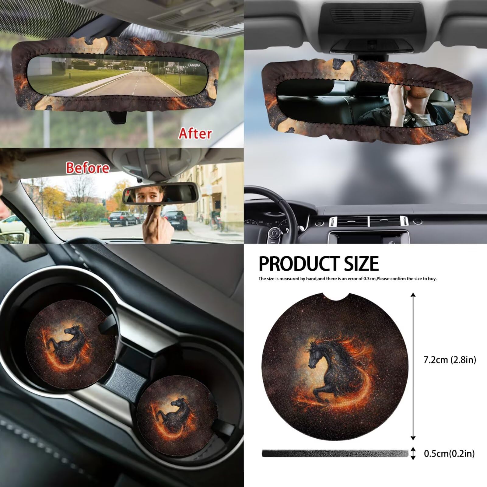 Set di 14 coprisedili anteriori e posteriori per auto, con stampa di cavalli, coprivolante centrale e cuscinetti per cinture di sicurezza, protezione per specchietto retrovisore