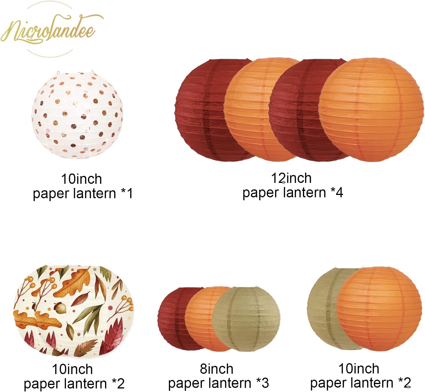 NICROLANDEE Fall Wedding Decorations Set - Tissue Pom Poms, Dots Paper Garland, Maple Leaves Hanging Paper Lanterns, Crepe Paper Streamers for Autumn Harvest Party