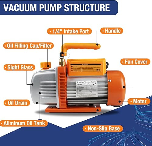 BACOENG 4.2 CFM 2 Stage Vacuum Pump for Air Conditioning, Degassing Casting Resins, Silicones, Oils - 3