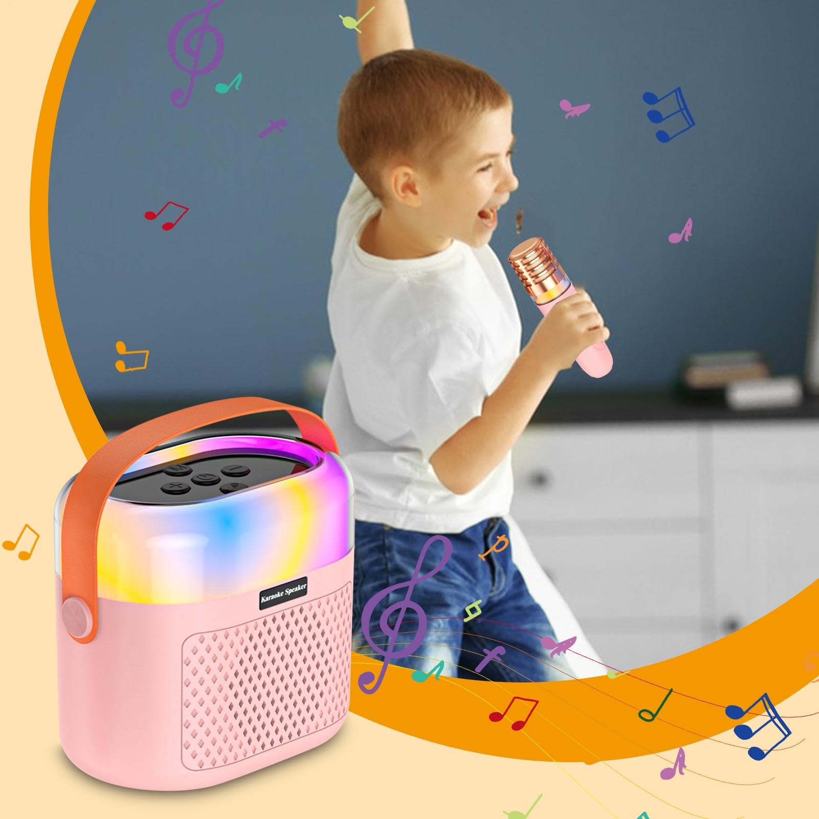 Przeno? maszyna do karaoke, karaoke dla dzieci - 1200mAh ?piewaj?ca maszyna do karaoke dla dzieci | 2 mikrofony bezprzewodowe, g?o?nik do karaoke, domowy system karaoke ?wi?teczne Halloween