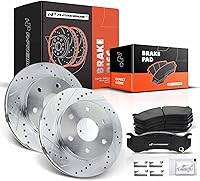 A-Premium 12" Drilled & Slotted Front Brake Rotors + Ceramic Pads Kit for Cadillac Escalade, Chevy Silverado Tahoe, GMC Sierra Yukon