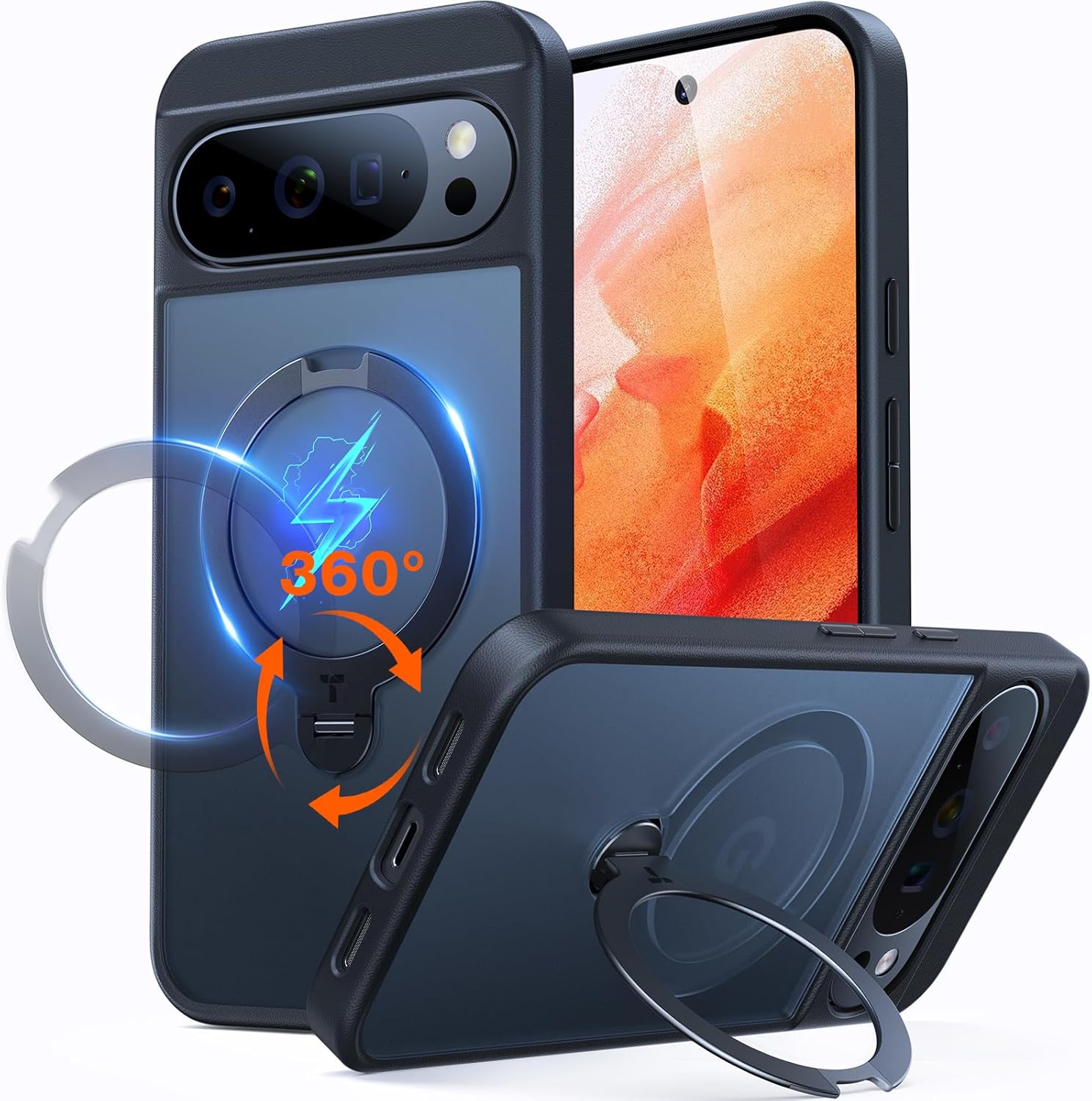 TORRAS Q3 Spin Magnetic 360 Stand for Google Pixel 10 Pro Case / 10 Case, Fit for Magsafe, 4X Military Grade Protection, Shockproof Pixel 10 Pro Phone Case with Stand, Translucent Black Pixel 10 /10 Pro Case Black