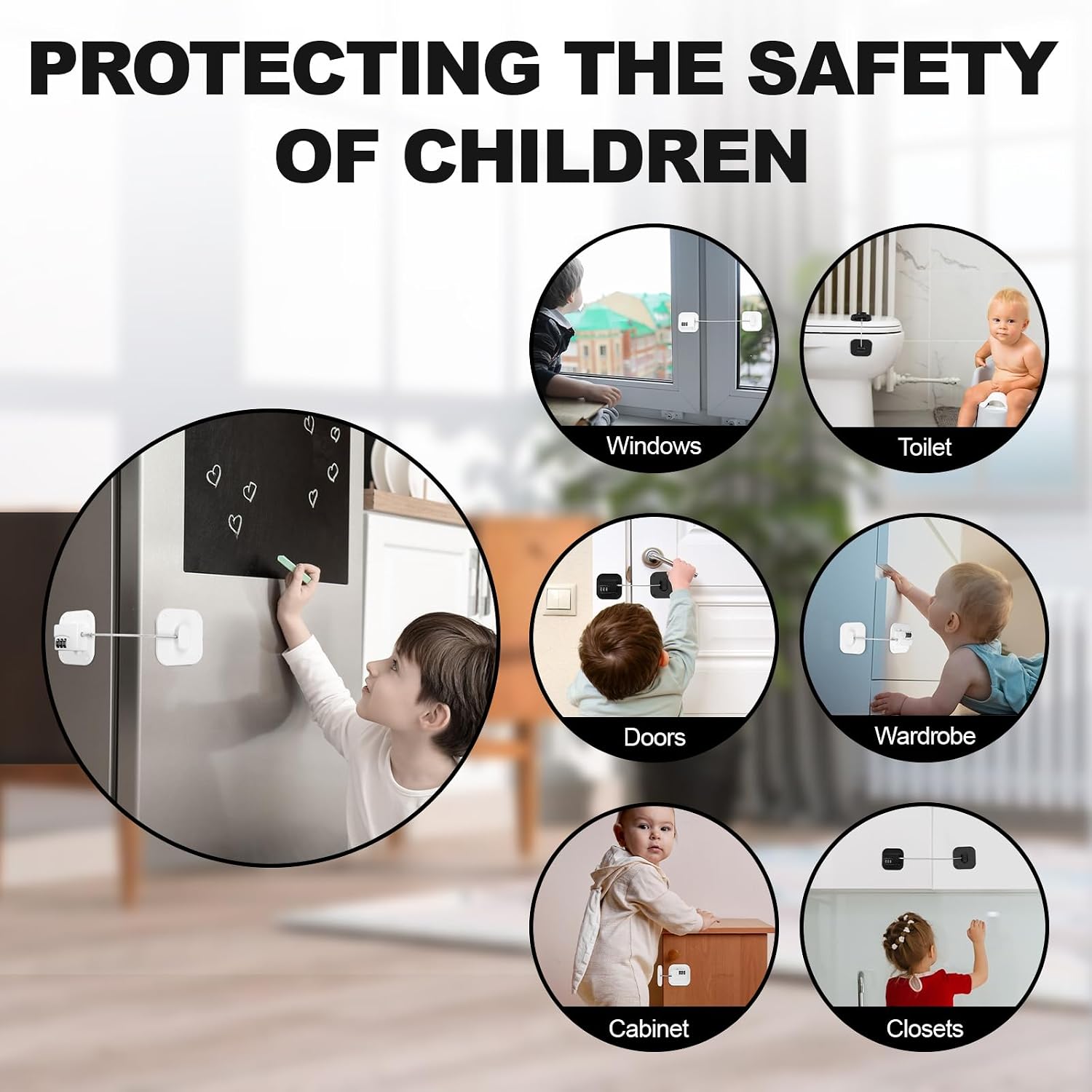 Refrigerator Lock 2 Packs, Fridge Lock Easy to Use and Install on Cabinets and Drawers, Fridge Locks for Kids Safety and Security, No Key Required and Surface-Friendly （White）