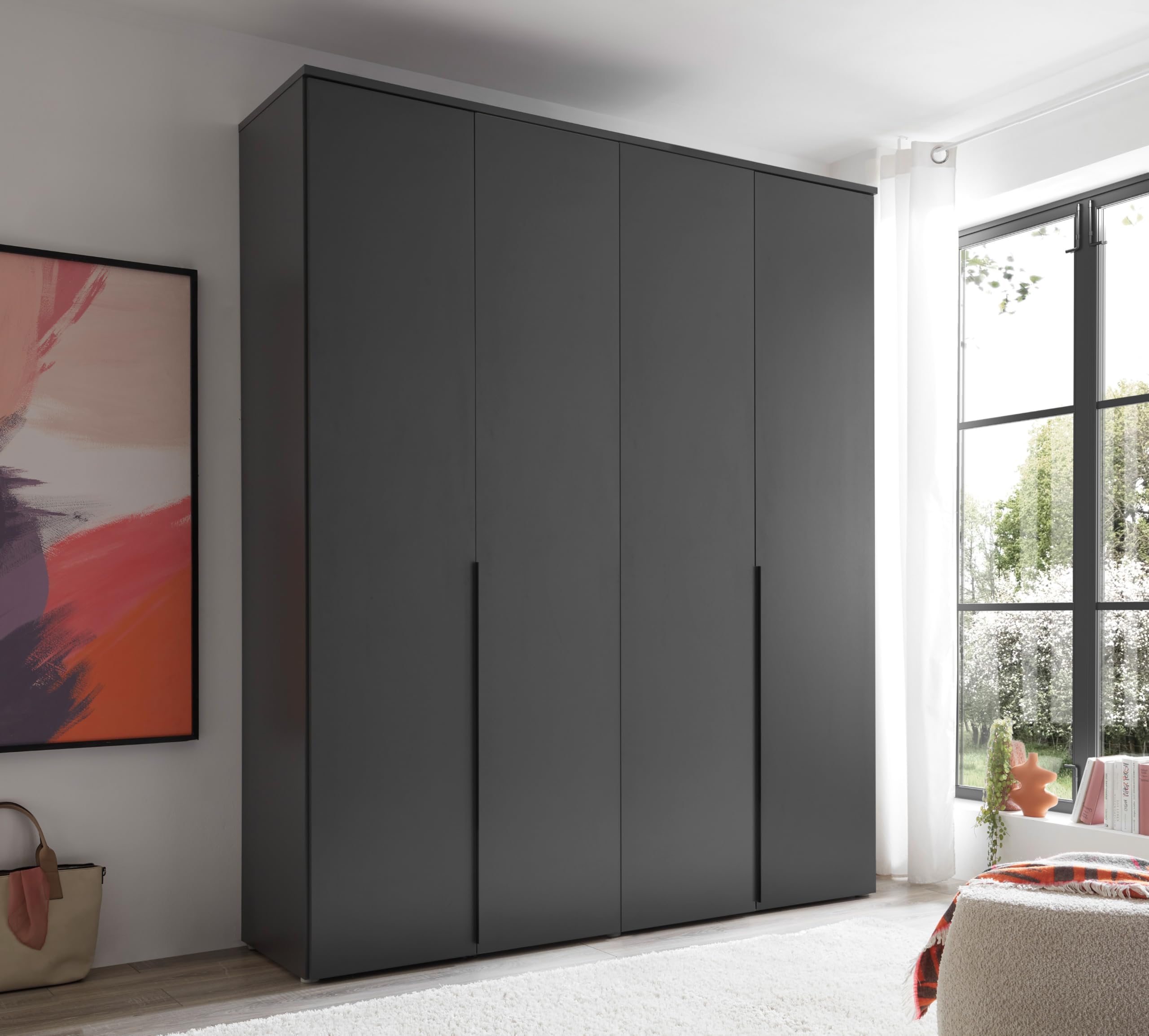 Armadio a 4 ante a battente bianco opaco 180x225x52cm per camera da letto ingresso