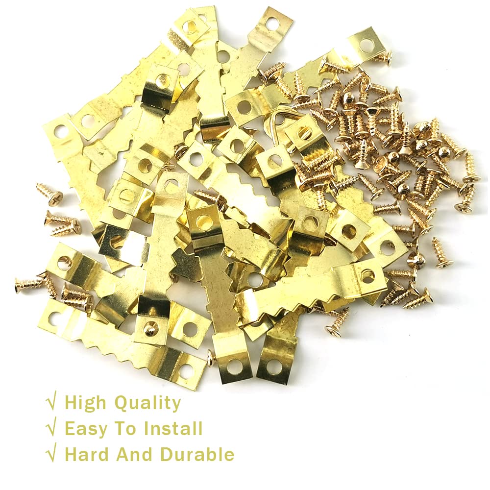 Yosawa 100 Pcs Sawtooth Picture Hangers Decor Picture Frames Hangers with Screws for Hanging Photos Clock Paintings Artwork Picture Frame Hook(Gold/C) - Image 4