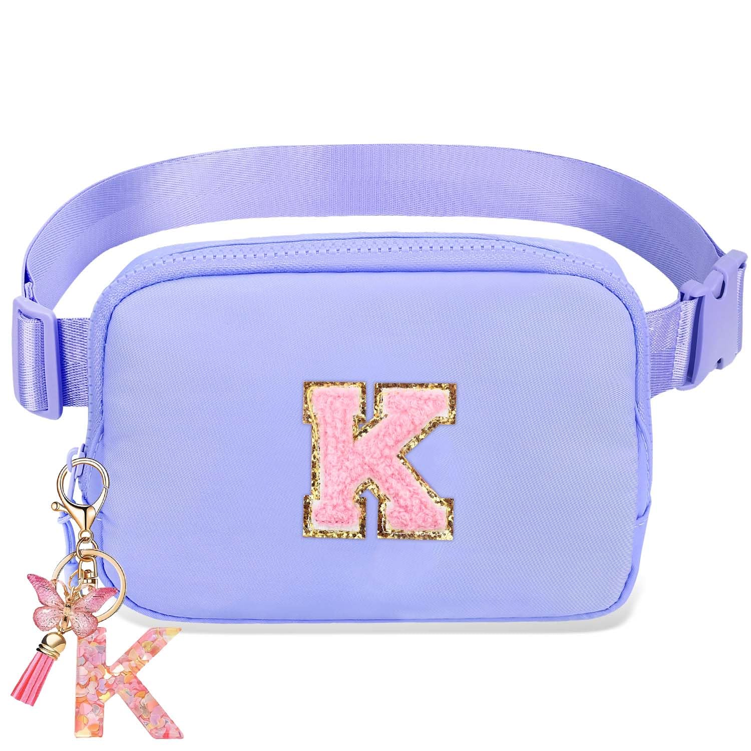 Gifts Girls Teens Kids - Birthday Gifts for Women, Personalized Gifts for Mom Freind Sister Teacher, Graduation GiftsInitial Crossbody Bag Belt Bag for Women Lavender Purple K