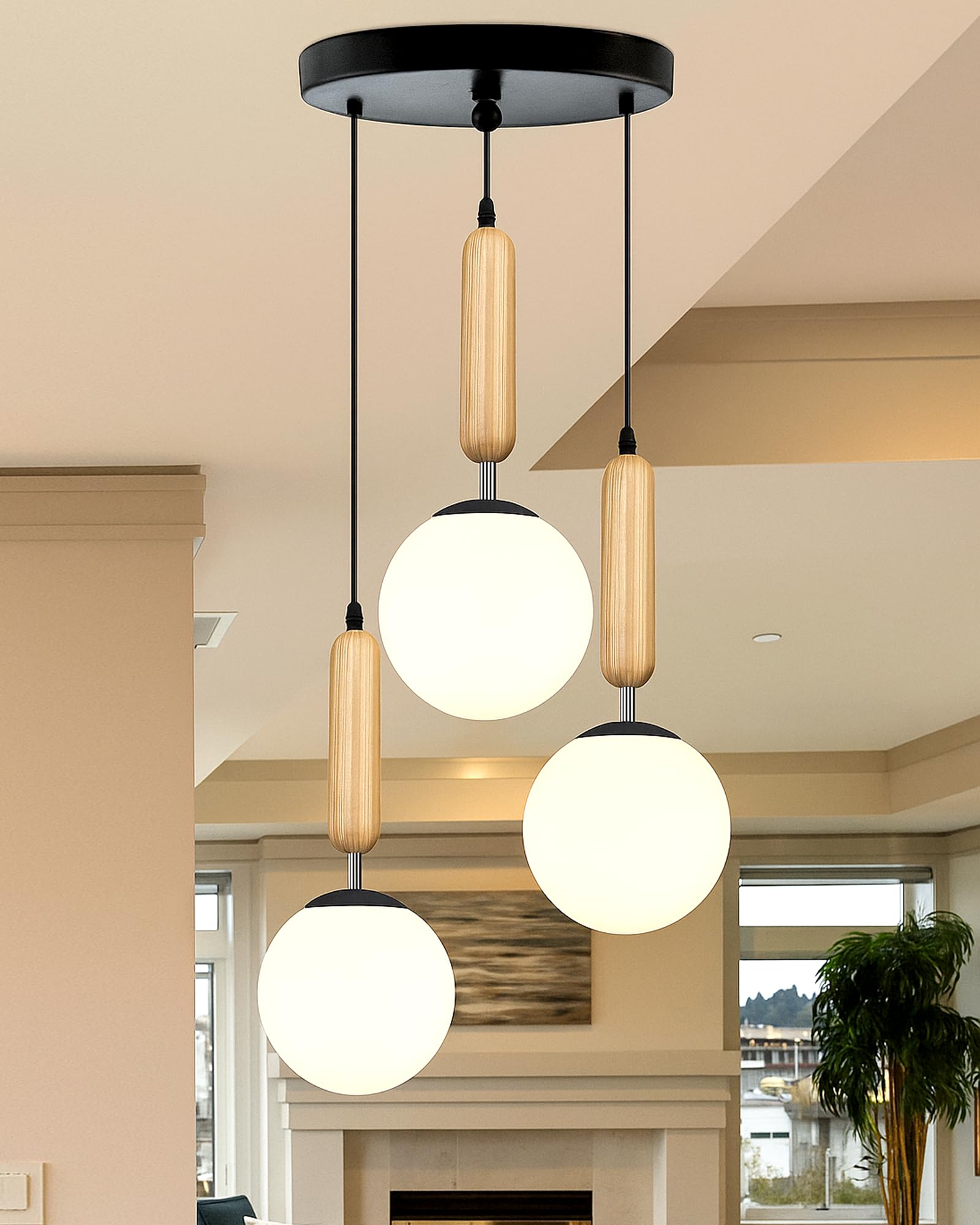 Homesake ® Chandelier Pendant Light, Retro Industrial Style Nordic Glass Hanging Ceiling Creative Bar Counter Decoration Restaurant Rustic Lighting, Frosty Globe-image-43