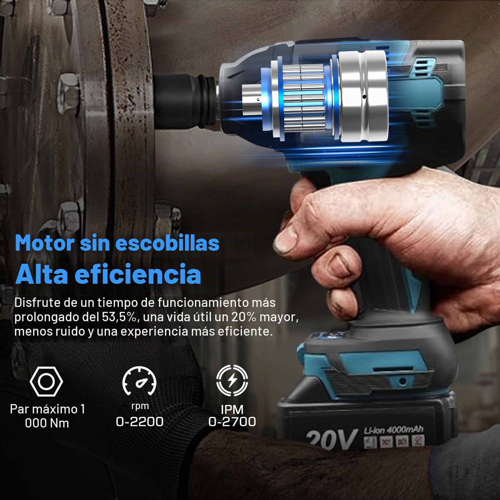 1000Nm Llave de Impacto Inalámbrica Brushless Compatible con Makita 18V | Professional 1/2'' Pistola de Impacto Pistola De Impacto Electrica con 6 Enchufes, Adaptador Destornillador de Impacto