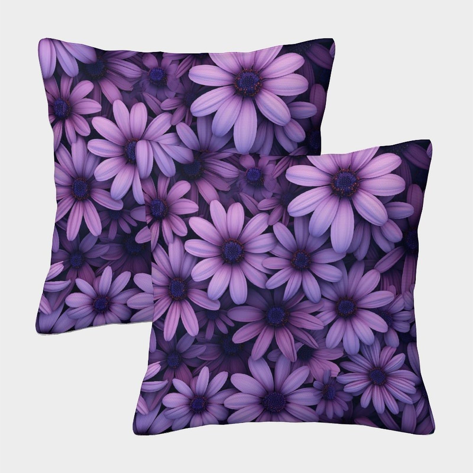 TIICZAAKL Purple Flowers Throw Pillow Cases 2pc Set Modern Decorative Cushion Cover With Invisible Zipper Plant Pillow Covers for Living Room Sofa Outdoor Garden45x45cm
