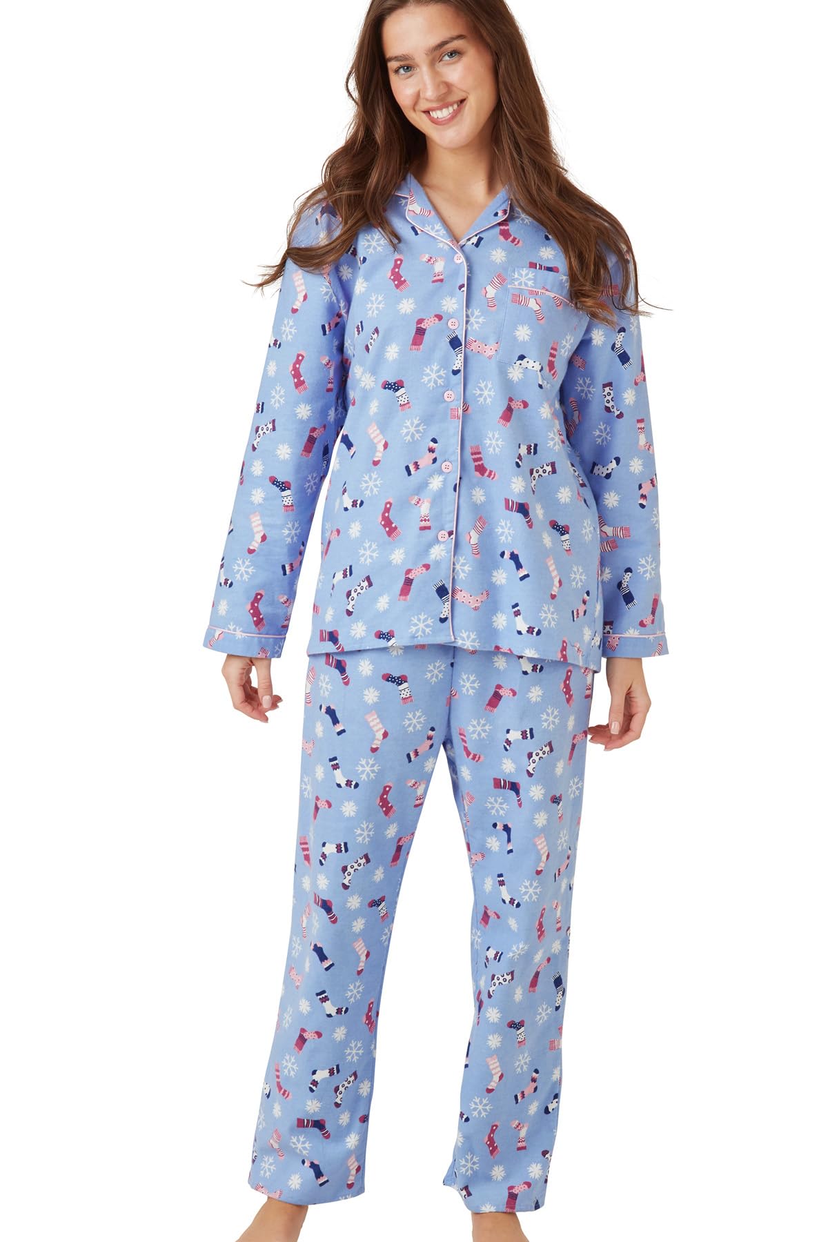 Indigo Sky Women's Luella 100% Brushed Cotton Wincyette Pyjama, Blue Socks, 20-22