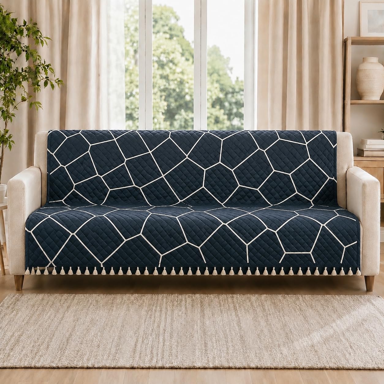 Velvet Sofa Cover - 4 Seater, Yellow Zigzag -14 Velvet Sofa Cover - 4 Seater, Yellow Zigzag -14