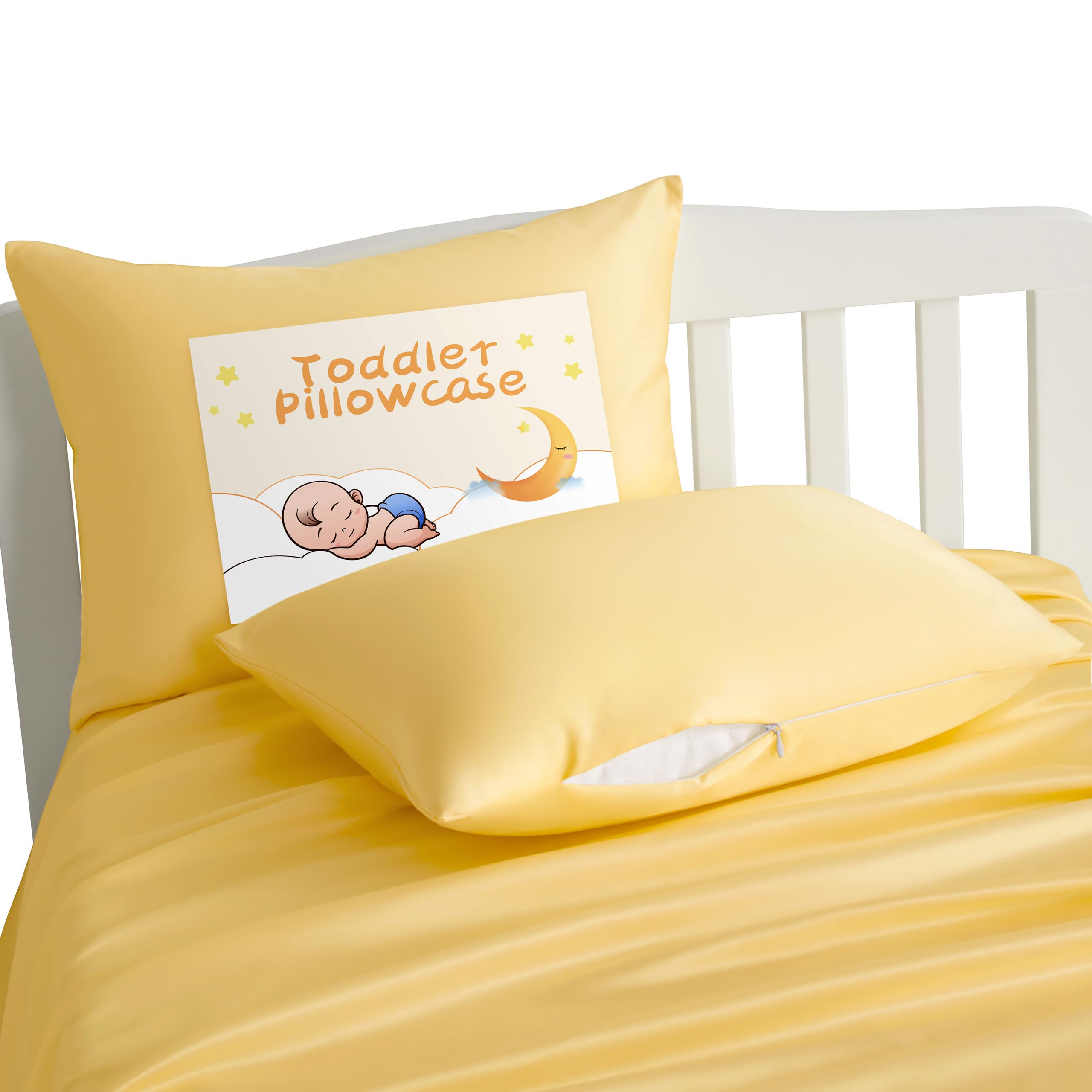 NTBAY Zippered Silk Satin Toddler Pillowcases - 2 Pack Hidden Zipper 13x18 Pillowcases - Luxury and Silky Baby Travel Pillow Covers, Yellow