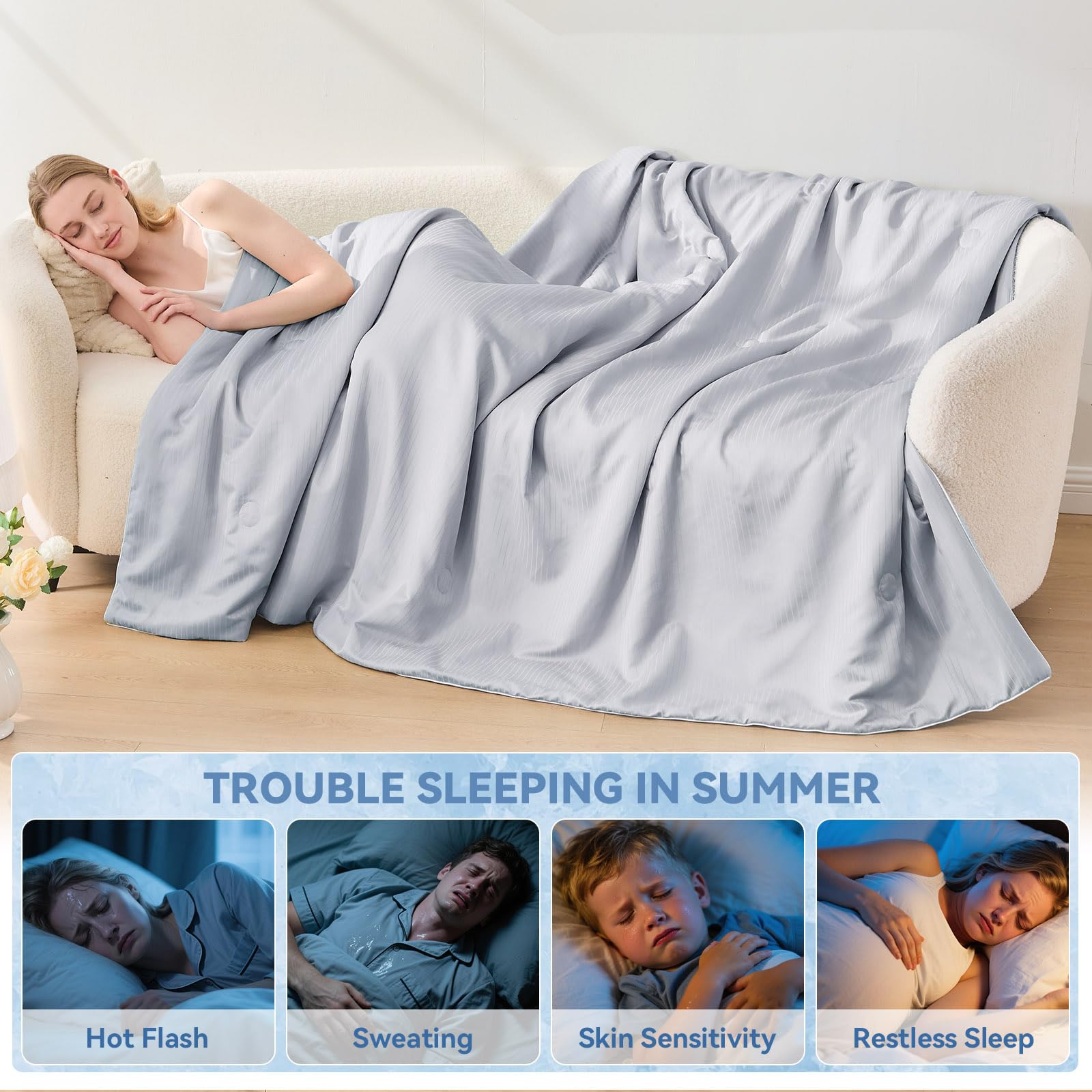 Qucover Trapunta Estiva Letto Matrimoniale 200 x 230 cm, Arc-Chill 3.0 Q-Max>0.5 Trapunta Microfibra Leggera Reversibile, Coperta Rinfrescante Fresco Morbido Traspirante Multiuso Grigio Chiaro