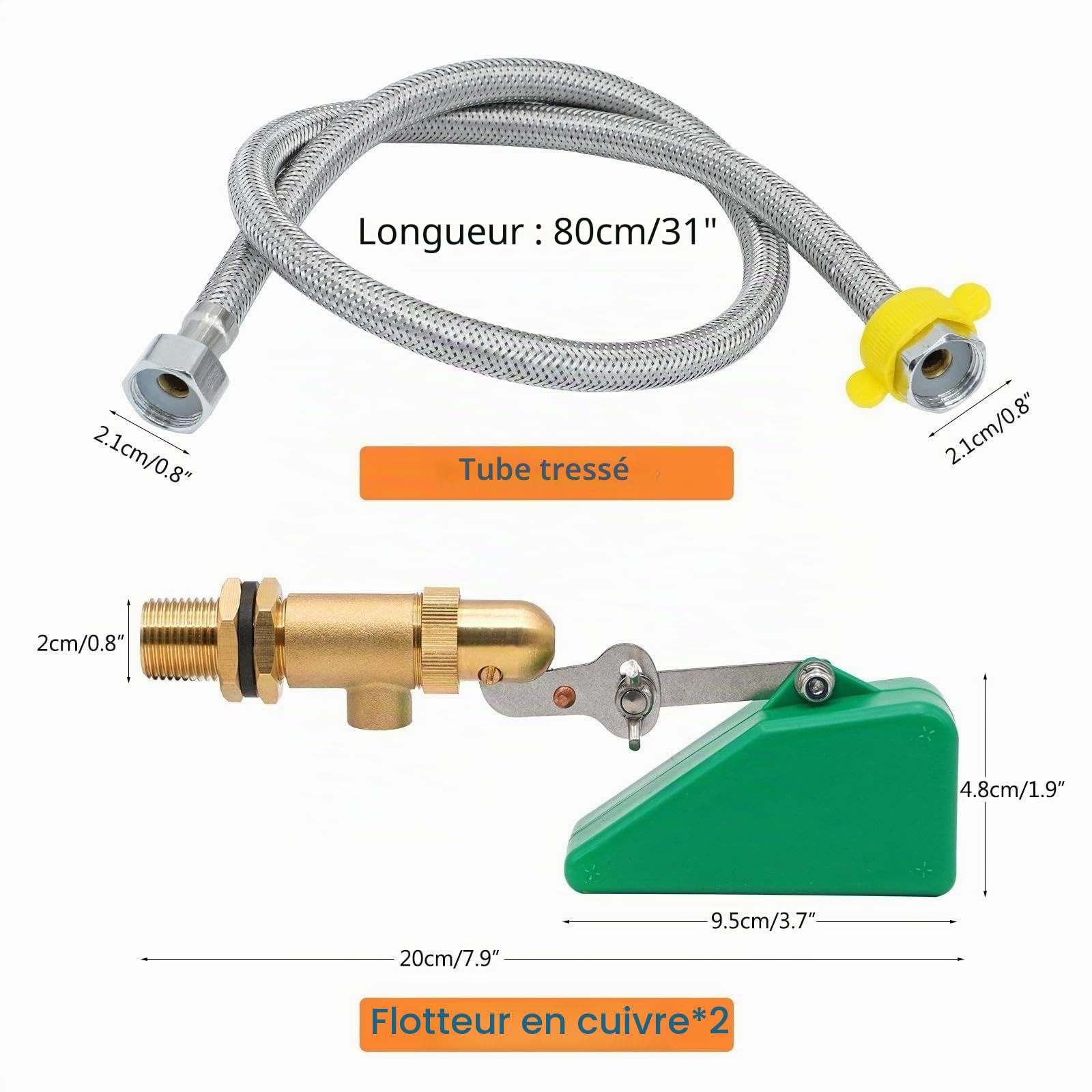 Lot de 2 Vanne Flotteur Laiton 1/2" Vanne à Flotteur Automatique avec Bras RéGlable Robinet Flotteur WC Robinet à Bille Flottante pour Réservoir d'eau Robinet Flotteur pour Abreuvoir