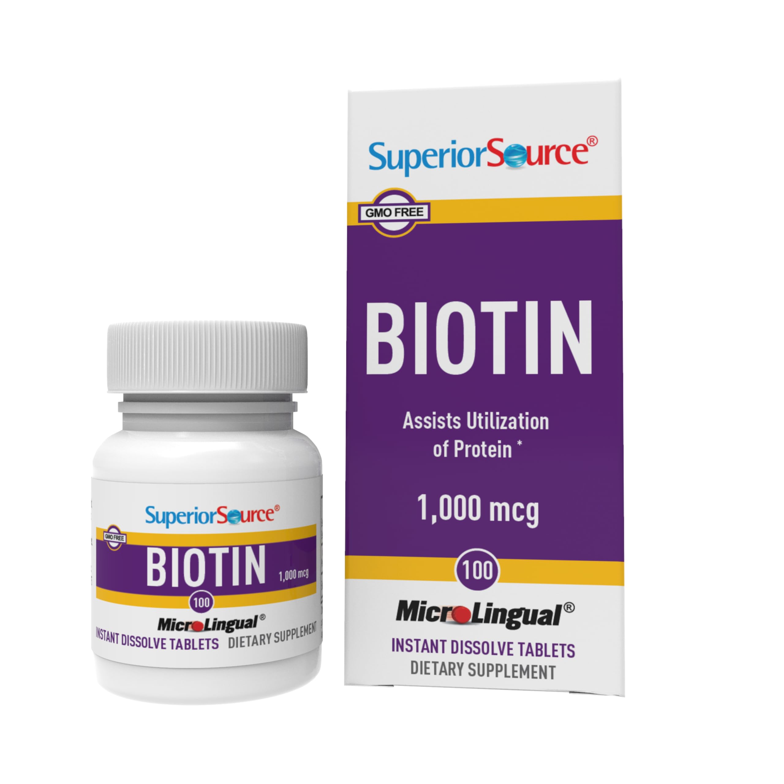 Superior Source Biotin 1000 mcg. Under The Tongue Quick Dissolve MicroLingual Tablets, 100 Count, Supports Healthy Hair, Skin, and Nail Growth, Helps Support Energy Metabolism, Non-GMO