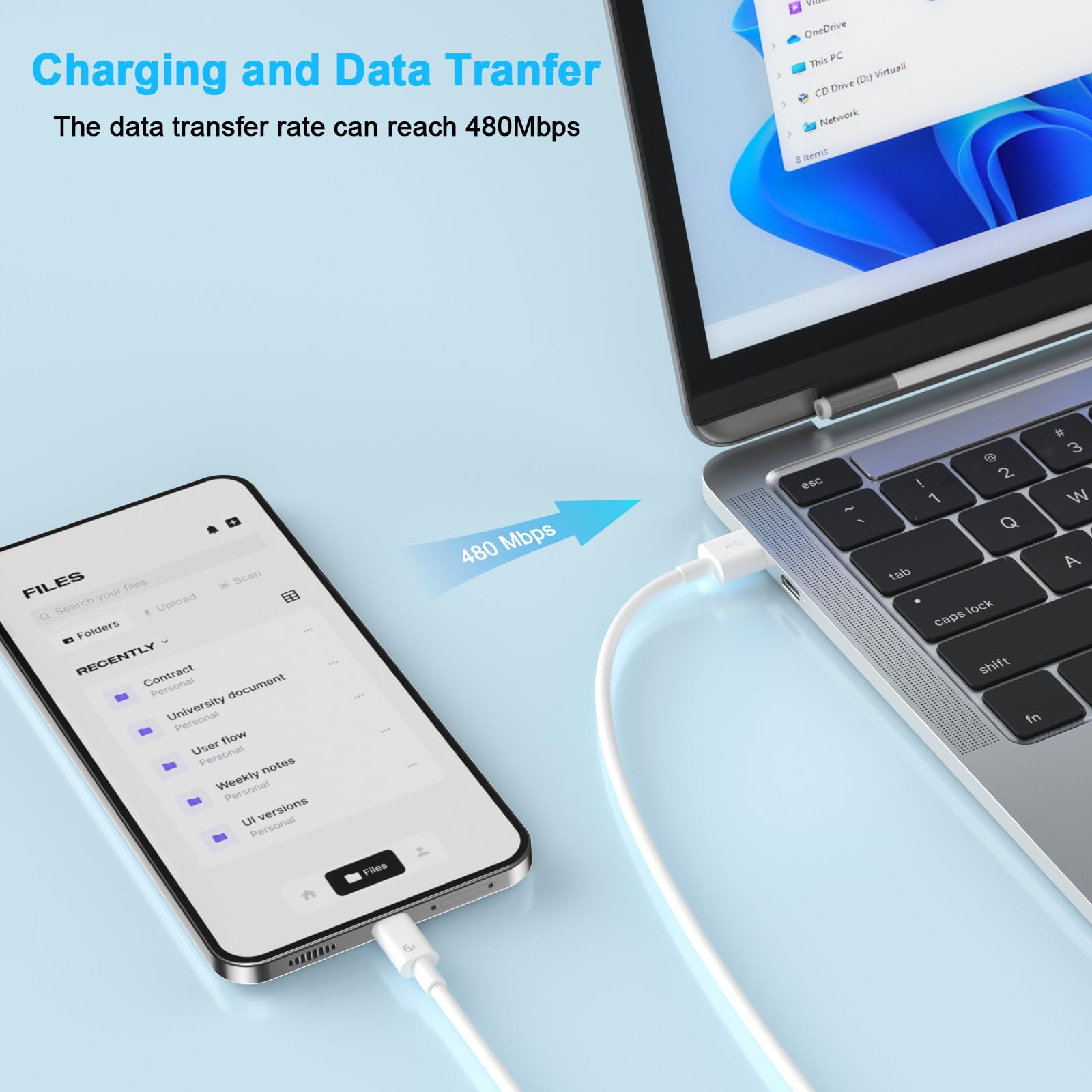 Cavo USB-C 3 Metri Per Honor 200 Pro – Ricarica Rapida E Sincronizzazione Dati - 3