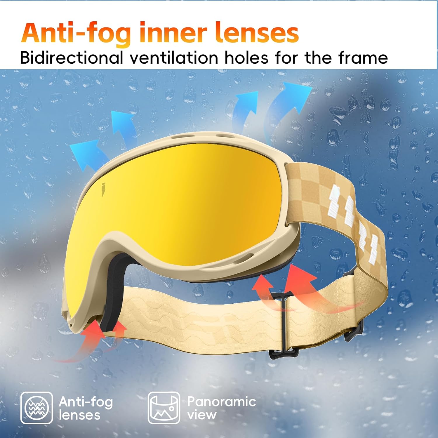 IPOA-Spherical Ski Goggles – PC Lens, TPU Frame, UV400 Protection, Anti-Fog Inner Lens, Snowboard & Skiing Eyewear