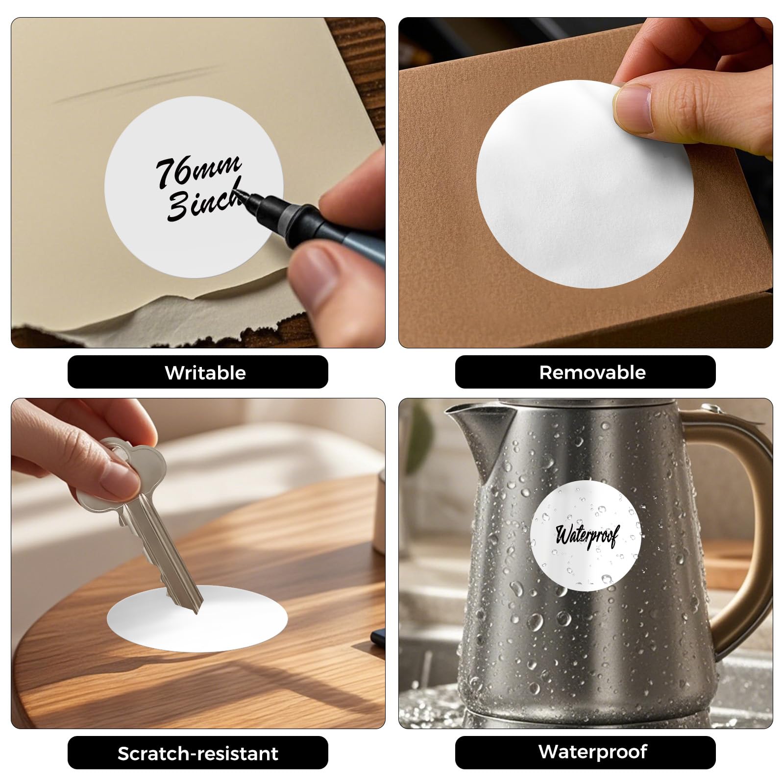 FINDAT 500PCS White Round Labels 76mm Colour Coding Circle Stickers Vinyl Removable Waterproof Name Tags for Moving Box Floor Warehouse - Image 3