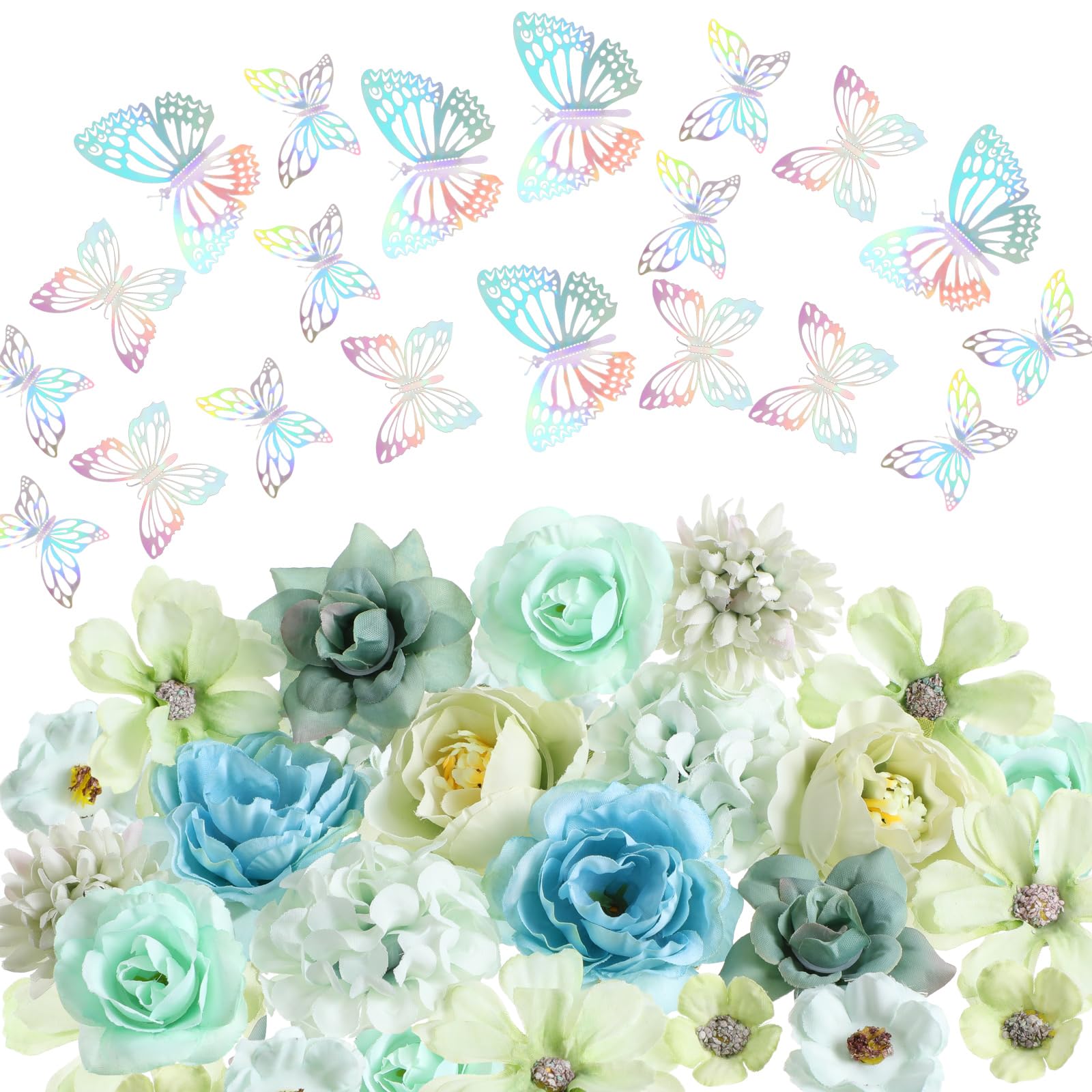 32 Pcs DIY Graduation Cap Decorations Accessory Kit Include Faux Flower Heads 3D Butterfly Grad Cap Decorations