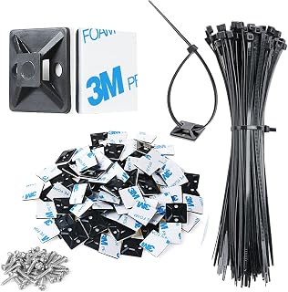 XHF 100 Pack 3/4" Adhesive Zip Tie Mounts with 8" Ties & Screws - UV Resistant Black Cable Management for Outdoor/Indoor Use