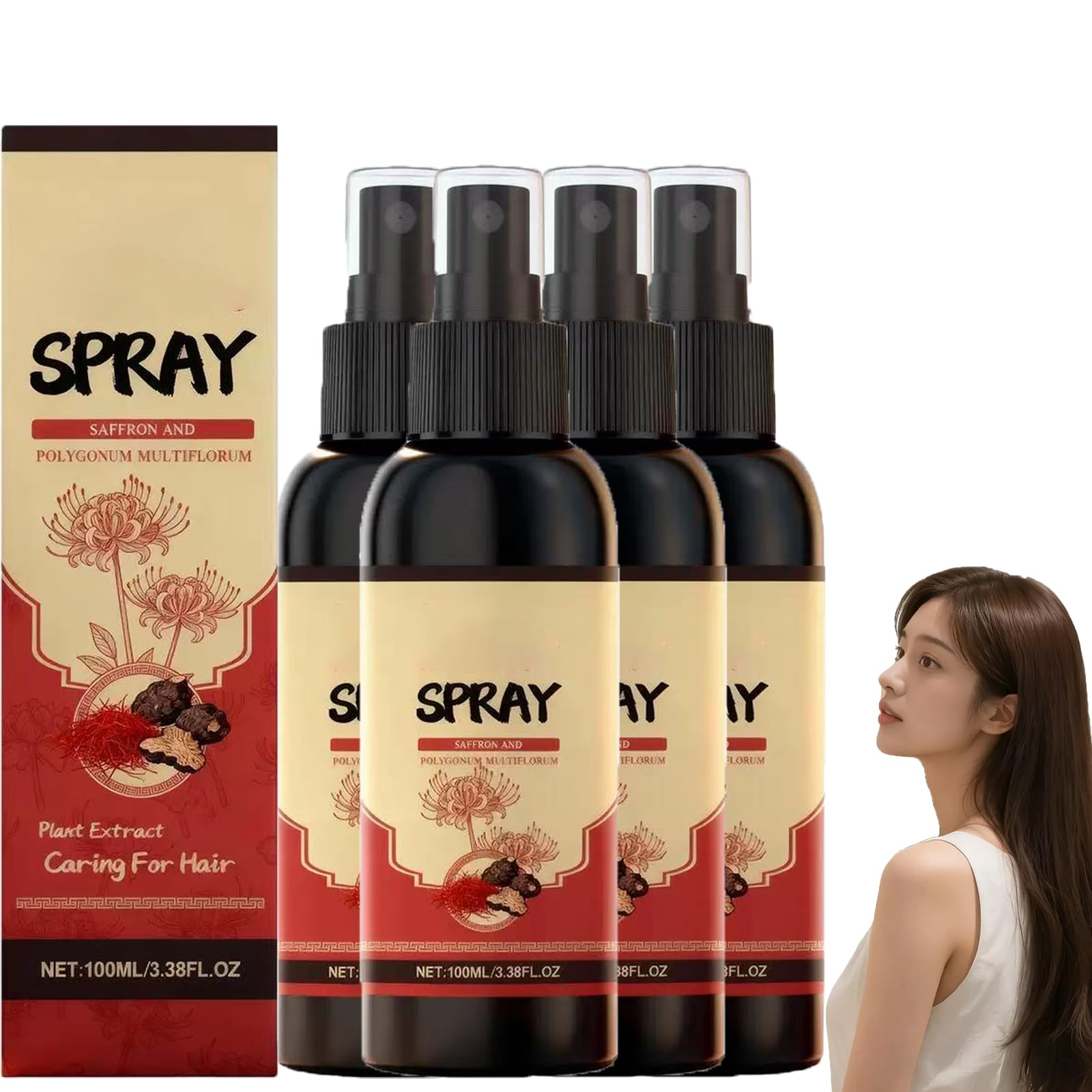 Szafranowy spray do rozjaśniania włosów, esencja ziołowa, spray do włosów, poprawia suchość i puszenie się, do wszystkich rodzajów włosów (4 szt.)